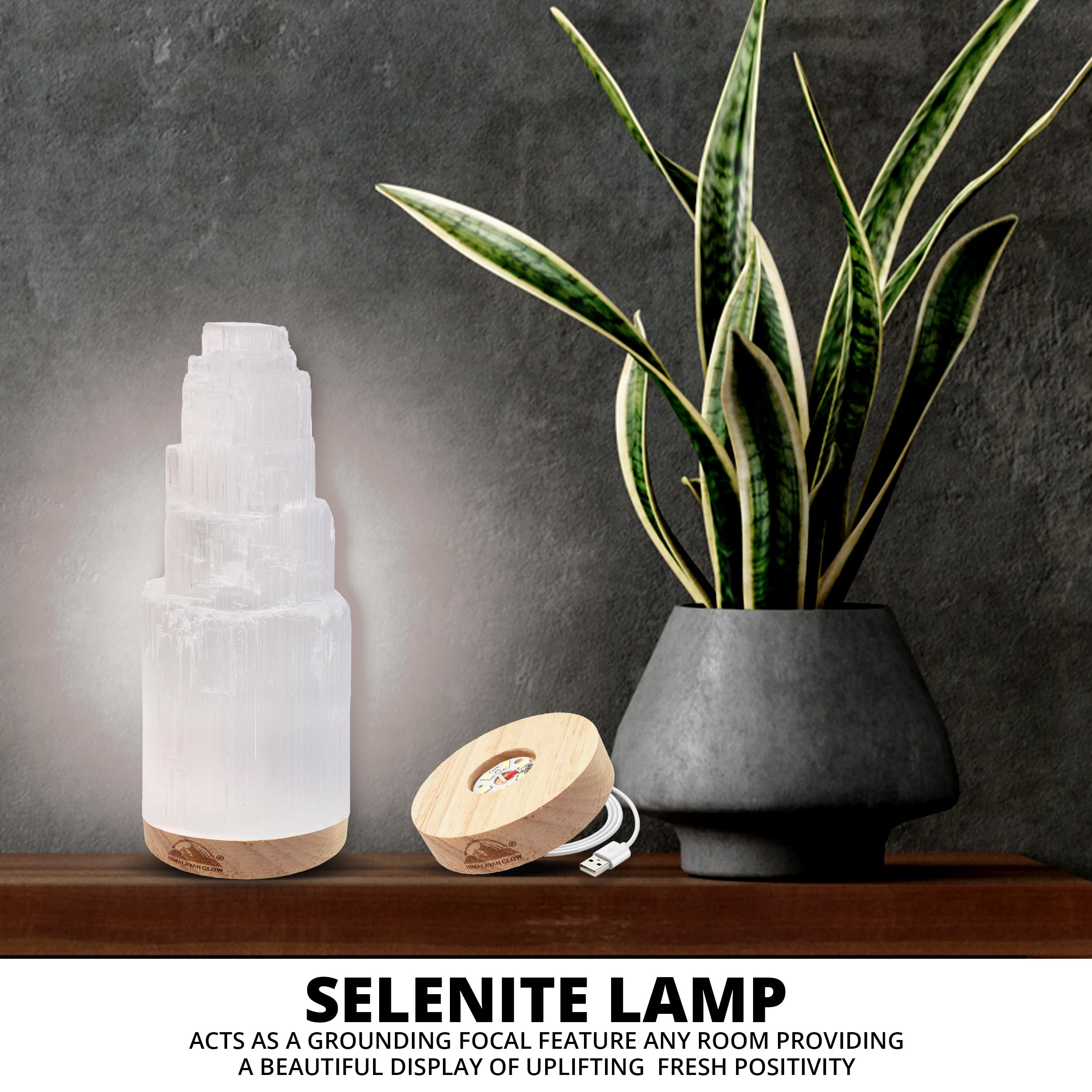 Himalayan Glow Selenite Crystal Lamp A1050, Large 20cm, White