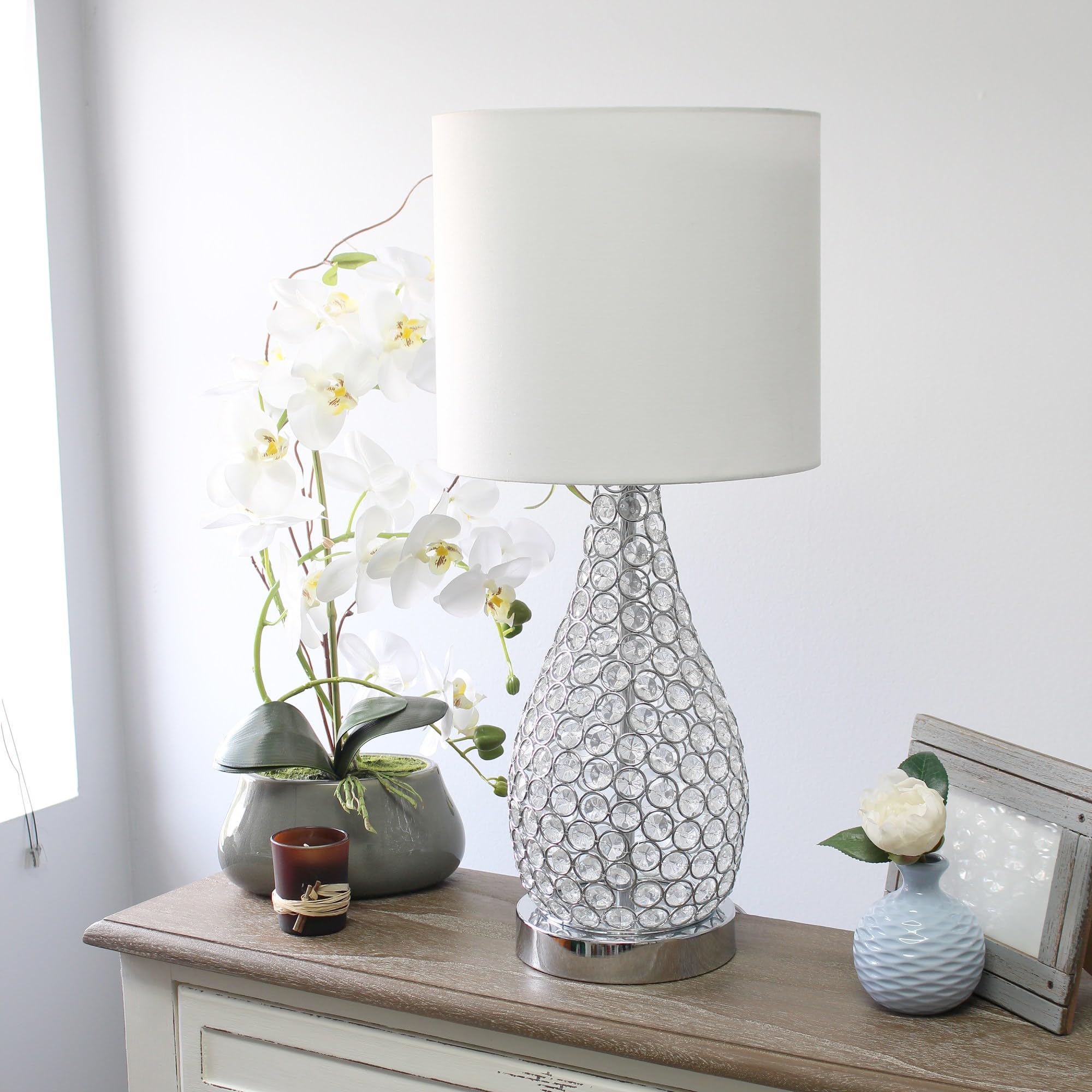 Elegant Designs Lt1052-Chr Elipse Crystal Pinned Decorative Gourd Accent Table Lamp, Chrome