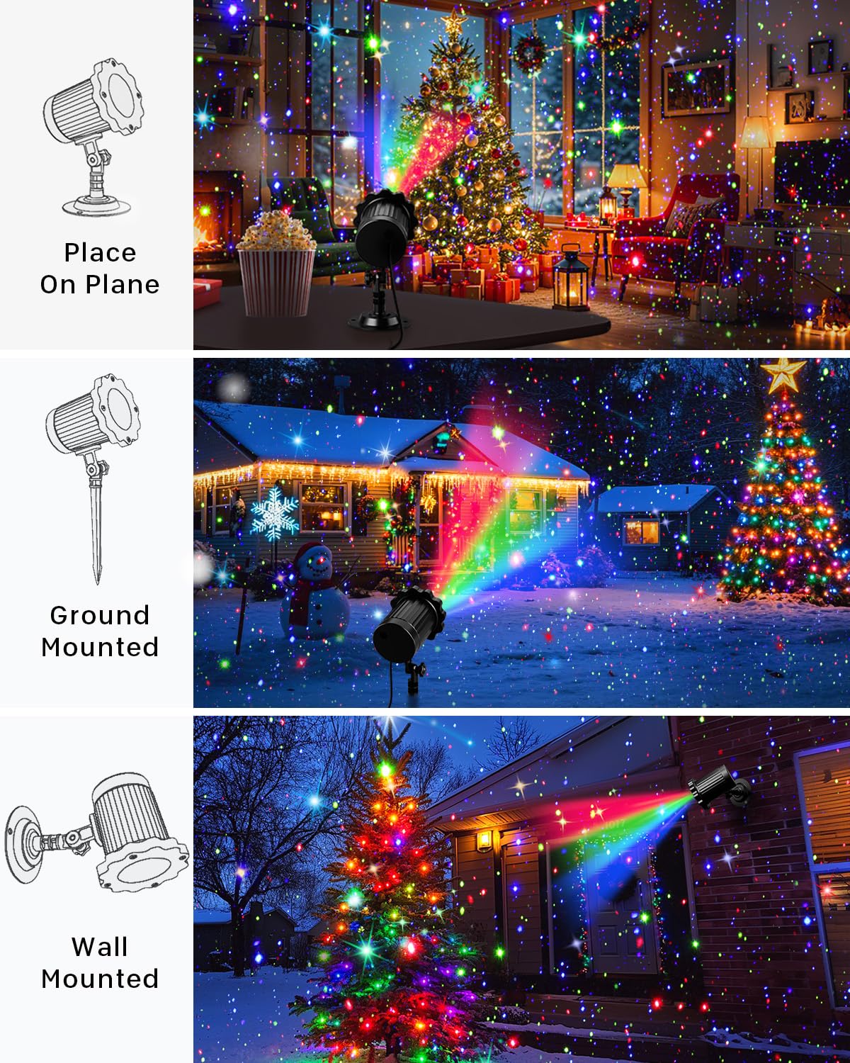 Brighter Laser Christmas Lights Projector Outdoor, Rgb 3 Colors Gypsophila Moving Twinkles Stars Light Show, Holiday Projector D