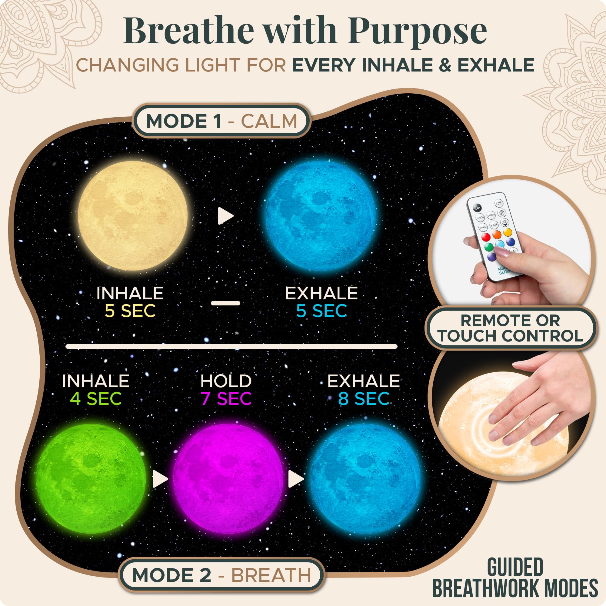 Zen Moon Lamp - Visual Meditation Light For Relaxation And Mindfulness - Guided Breathing Night Light - Spiritual Birthday Gifts