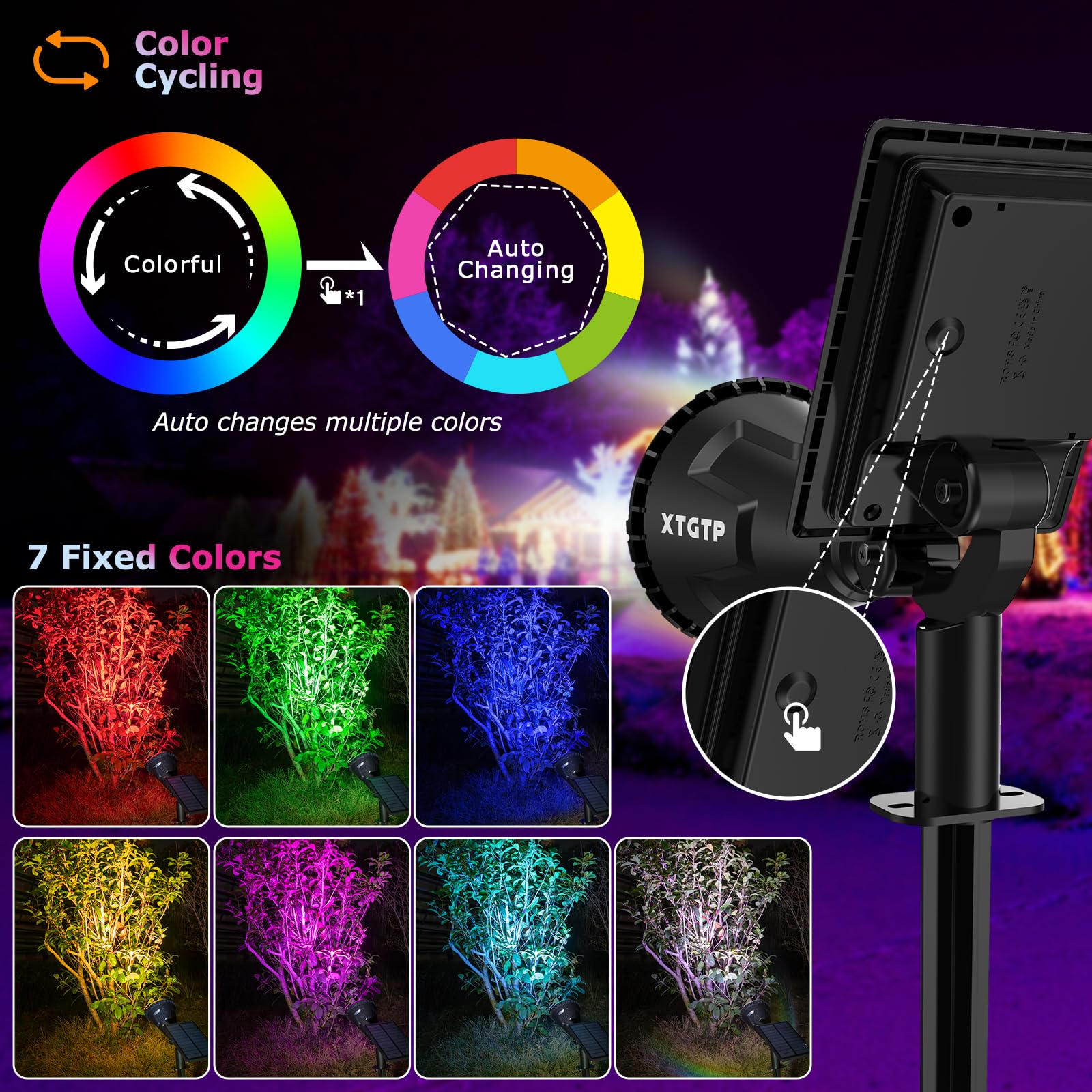 Xtgtp Solar Spot Lights, Color Changing, 180° Adjustable, Ip67 Waterproof, 4 Pack For Garden & Pool