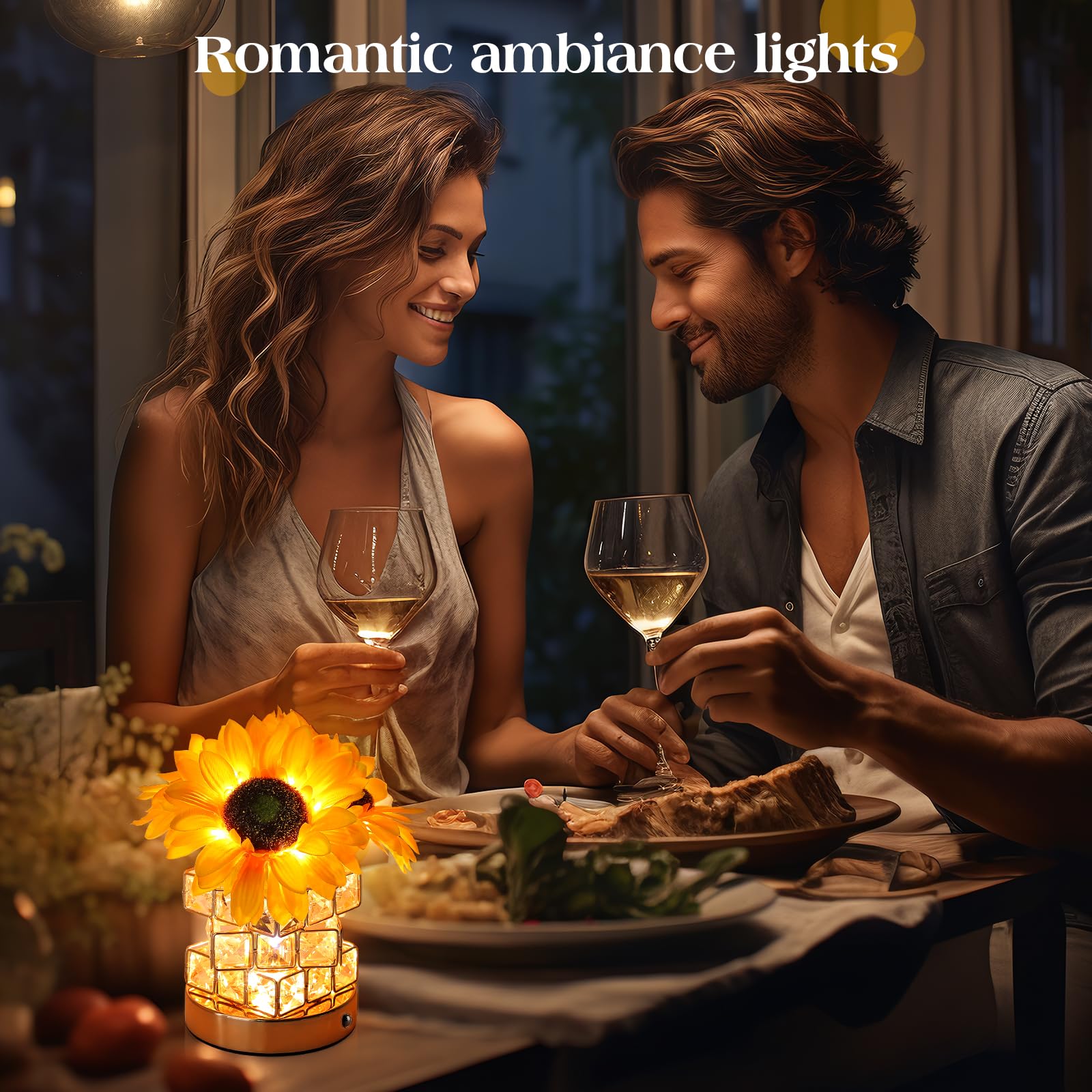 Sunflowers Flower Lamp,Rechargeable Cordless Touch Table Lamp,3-Colour Infinitely Dimming Battery Powered Small Night Light,Fest