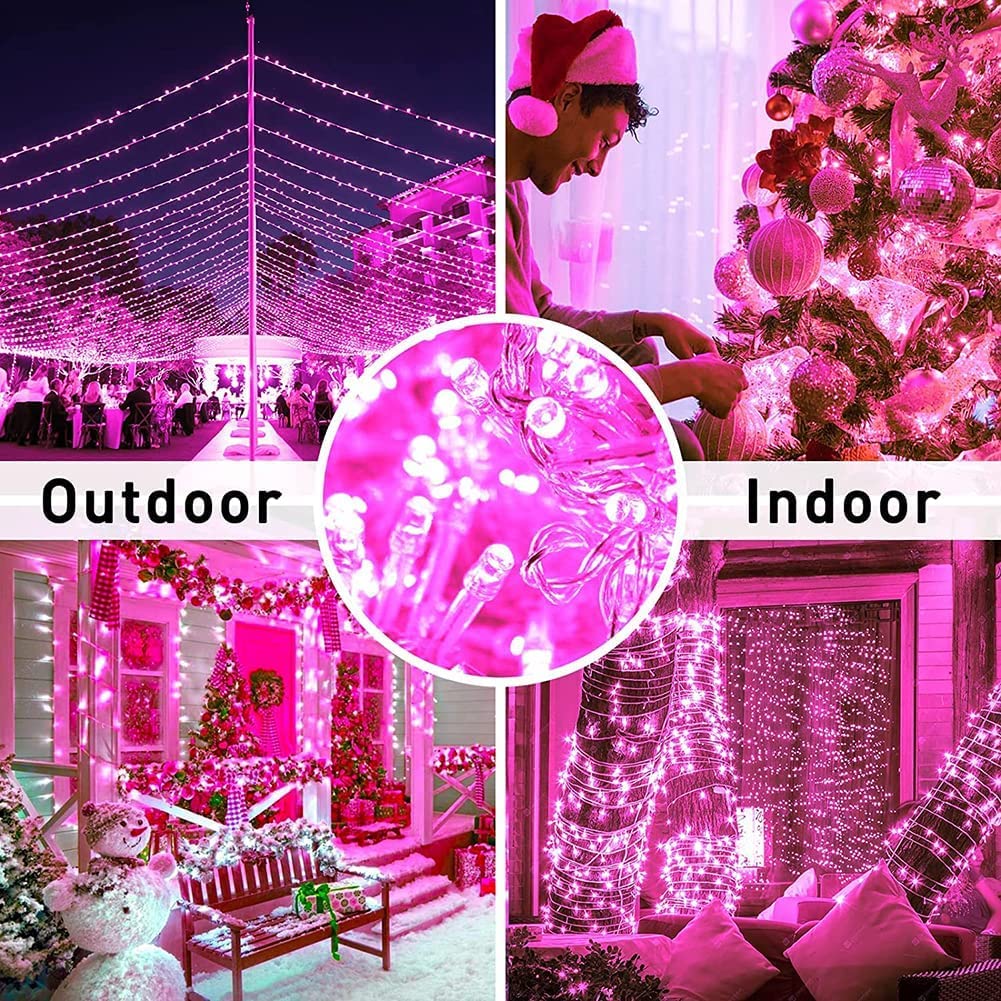 FULLBELL Pink String Lights 100 LED 33 Ft Transparent Wire Indoor Outdoor Decorative Lighting FLEDSTL10M80D