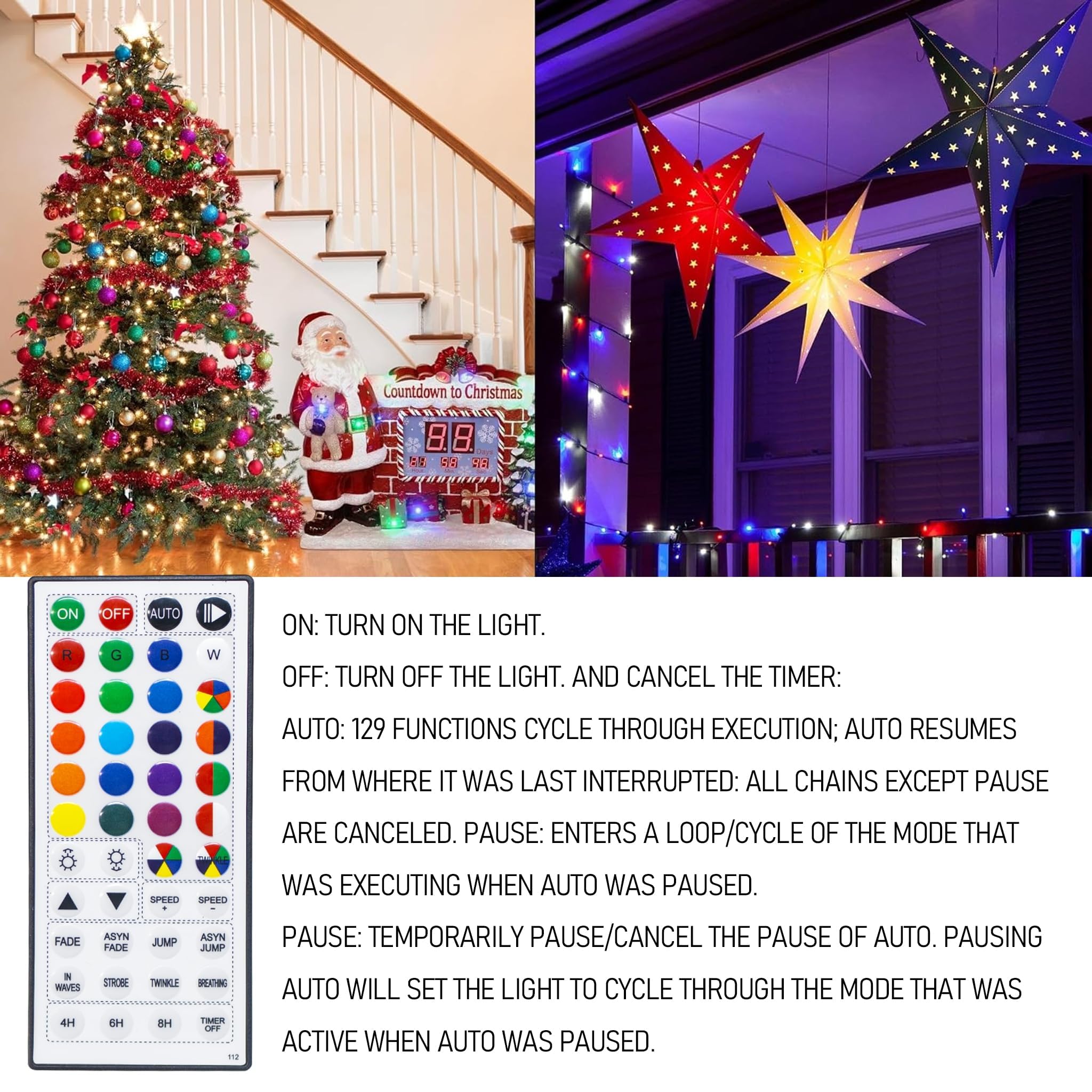 TW SHINE Color Changing Christmas Lights, 66 FT, 200 LED, RGB, Waterproof, Model HB-200COI, for Indoor/Outdoor Decorations
