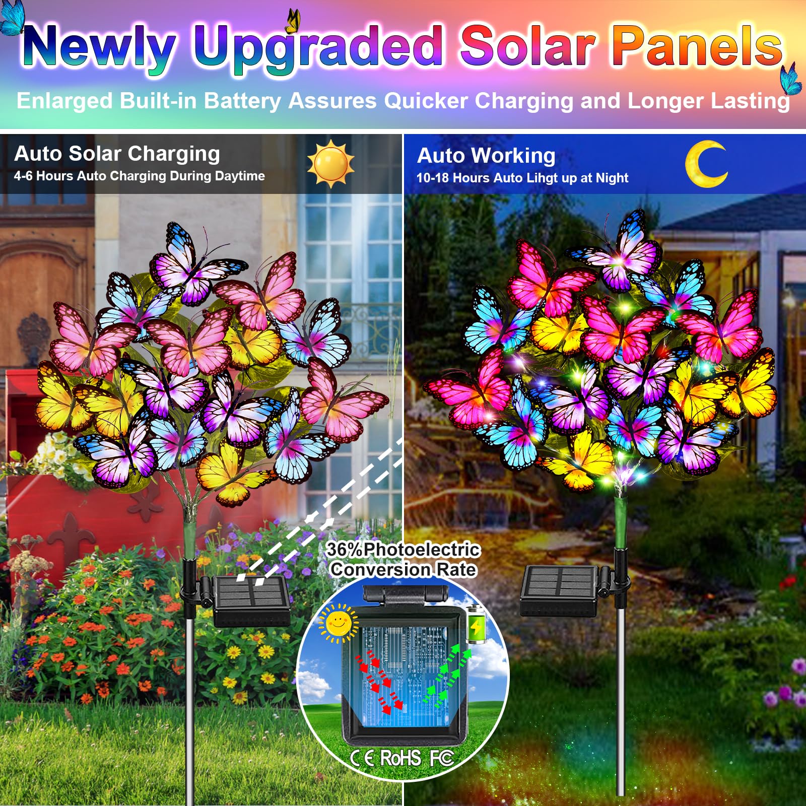 Weitexs Solar Garden Lights Outdoor Waterproof Solar Lights 2 Pack With New Upgraded 72 Led 34 Butterfly Outdoor Solar Lights For Yard Outside Garden Pathway Decor Gifts For Womens MotherS Day