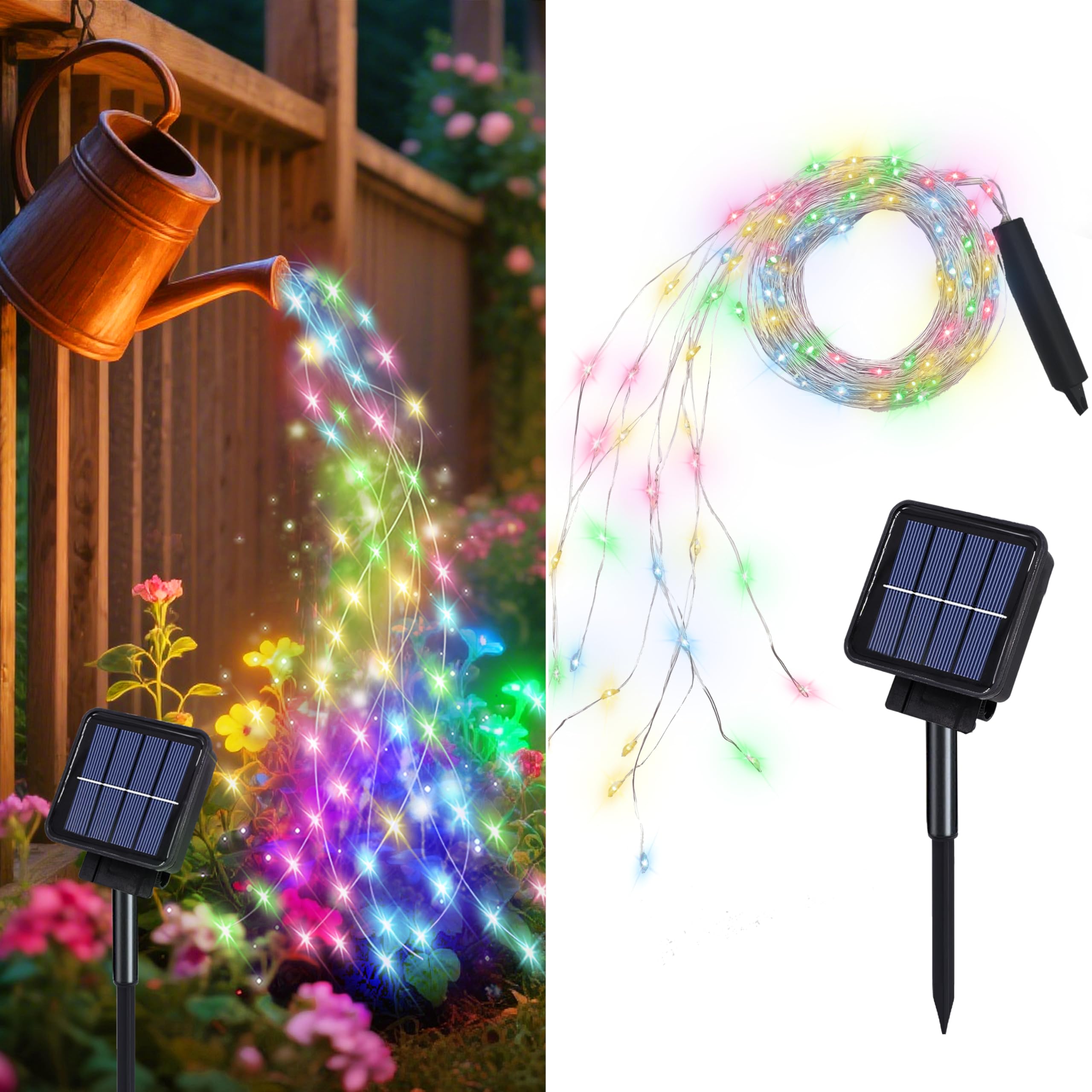 ANGMLN Solar Fairy String Lights, 200 LEDs, 8 Modes, Waterproof, Multicolor, Model MBDC-multi-color-1, Outdoor Garden Decor