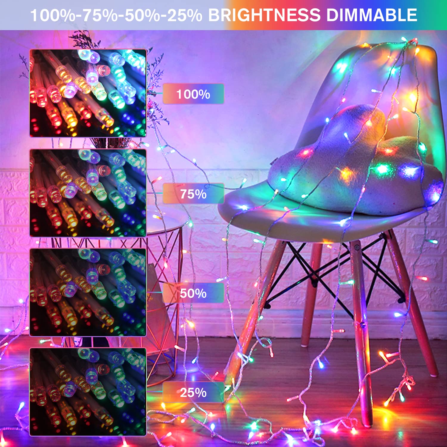 Jmexsuss 100 Led Cool White & Multicolor Christmas Lights Indoor, 11 Modes Color Changing String Lights Plug In With Remote, 33F