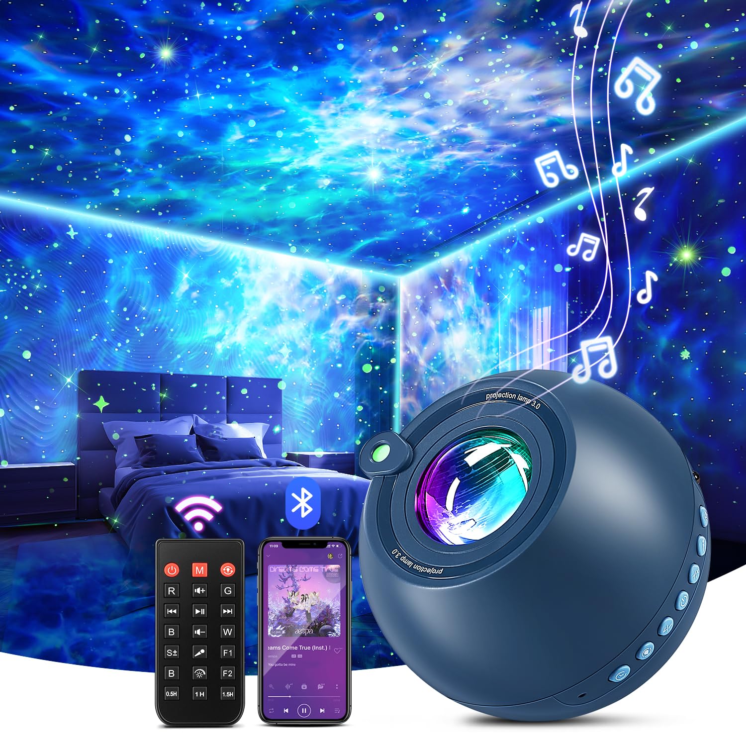 Star Projector, 15 Colors Galaxy Projector for Bedroom Adults,15 White Noise Star Projector for Ceiling for Adults,Bluetooth Sta