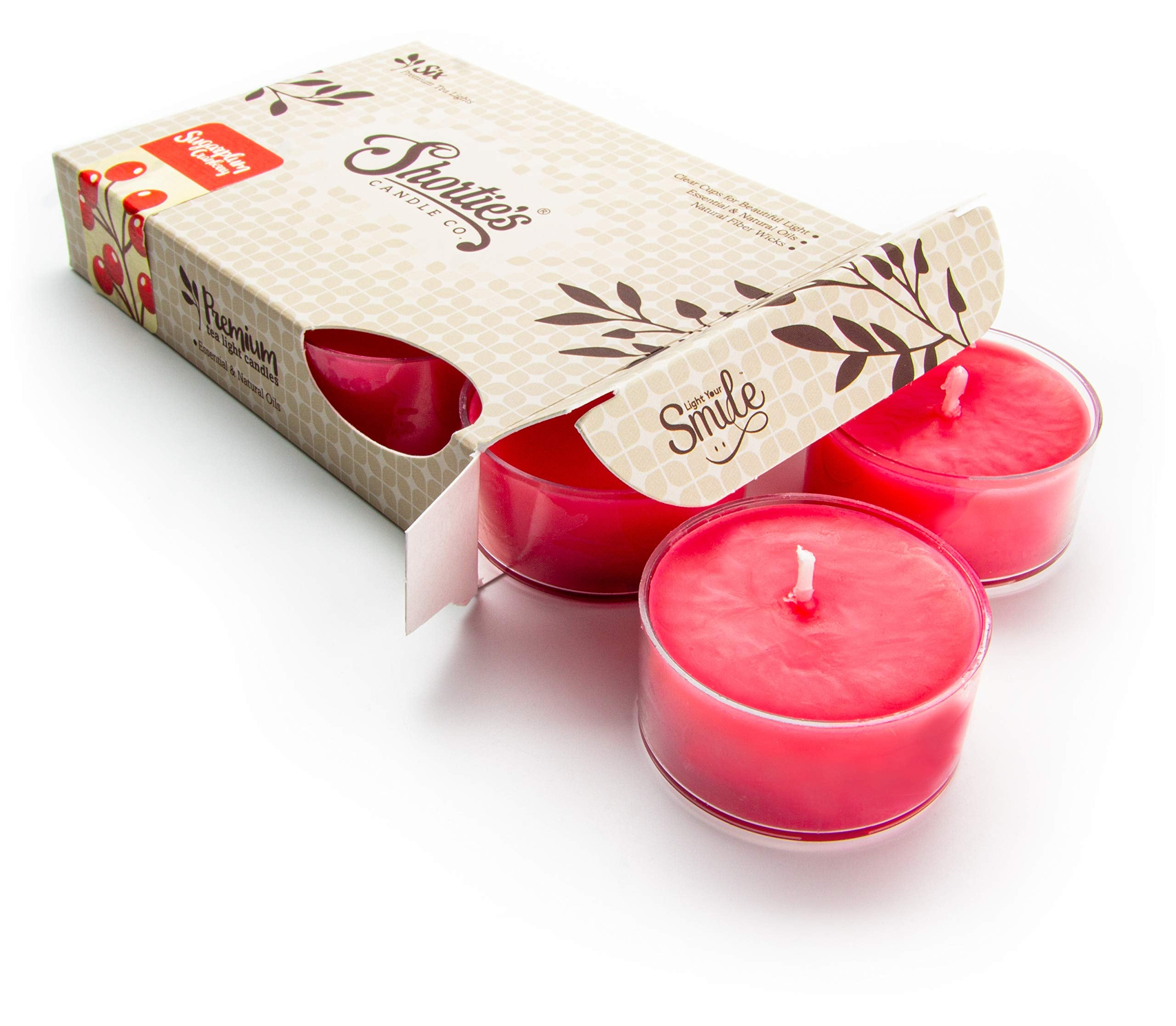 ShortieS Candle Company Sugarplum Cranberry Tealight Candles - 6 Pink Scented Paraffin Wax Lights - Holiday Collection