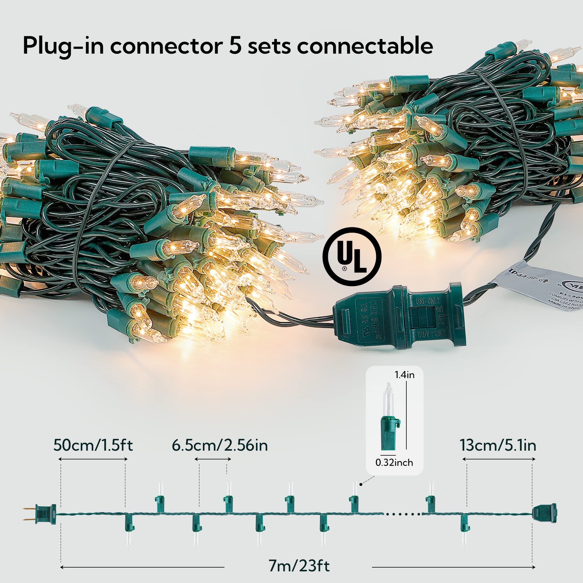 Oopswow White Christmas Lights,100 Count Clear Mini Lights Incandescent Christmas Tree String Lights, Connectable For Christmas Decoration,Garland,Home,Patio, Wedding,Party,Festival (23 Feet)