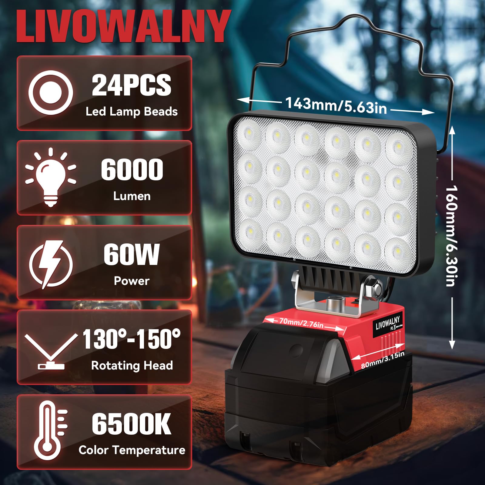 18V Work Light For Milwaukee Battery: 78W 7800 Lumen Flashlight Battery Light Portable Light - Tools Light Battery Operated Ligh