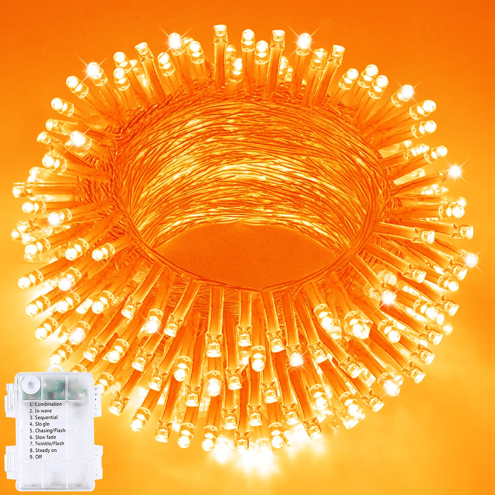 Halloween String Lights Battery Operated with Auto Timer, 33FT 100 LED Waterproof Orange String Lights with 8 Modes, Fairy Twink