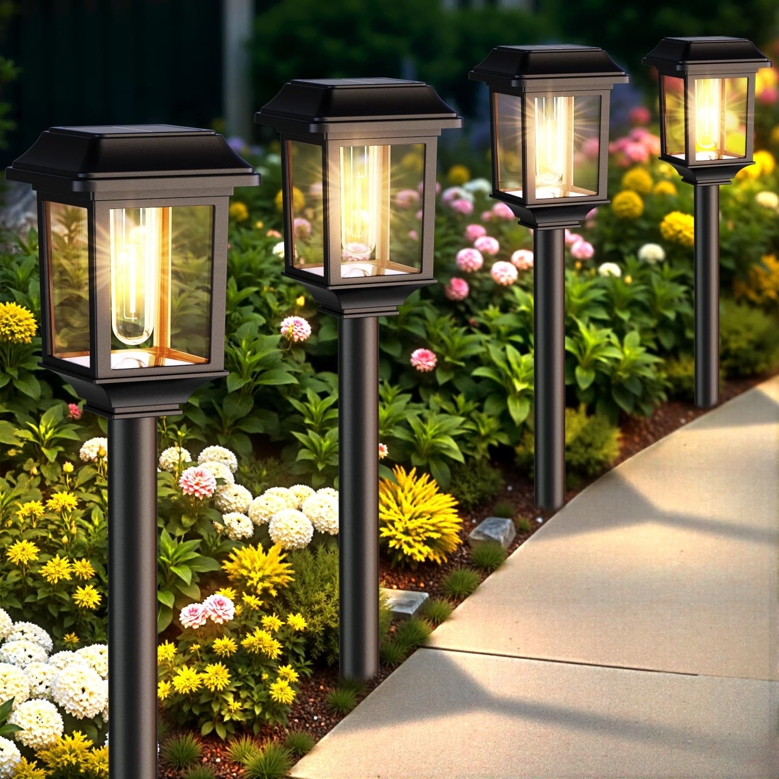Mancra Solar Path Lights, 8 Pack Waterproof Metal Glass, Warm White Outdoor Garden Decor for Landscape, Yard, Patio, Driveway