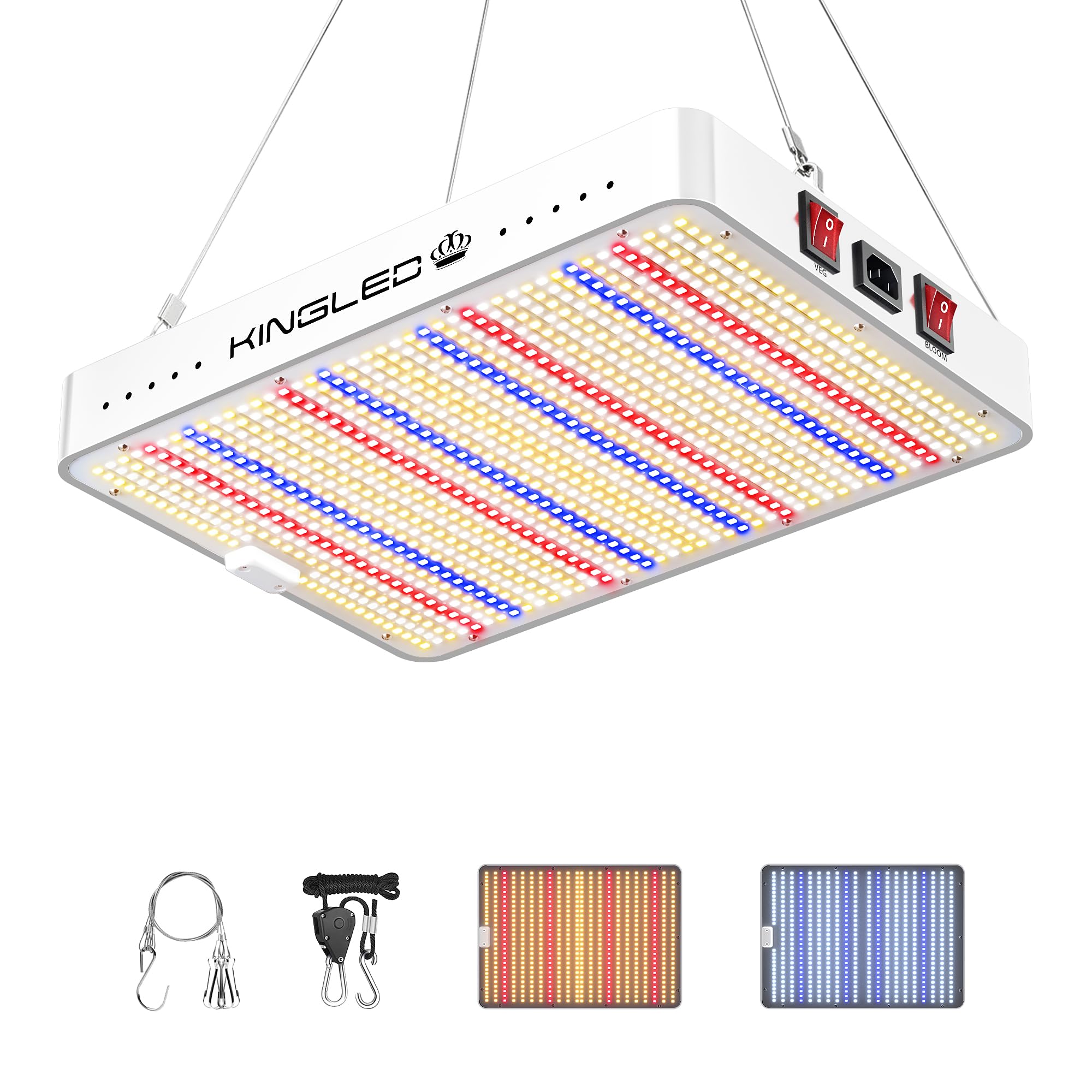 KINGPLUS KP2000 Full Spectrum Grow Light for Indoor Plants, Veg Bloom Dual Mode, 3x3 Coverage, Aluminum, Multicolor