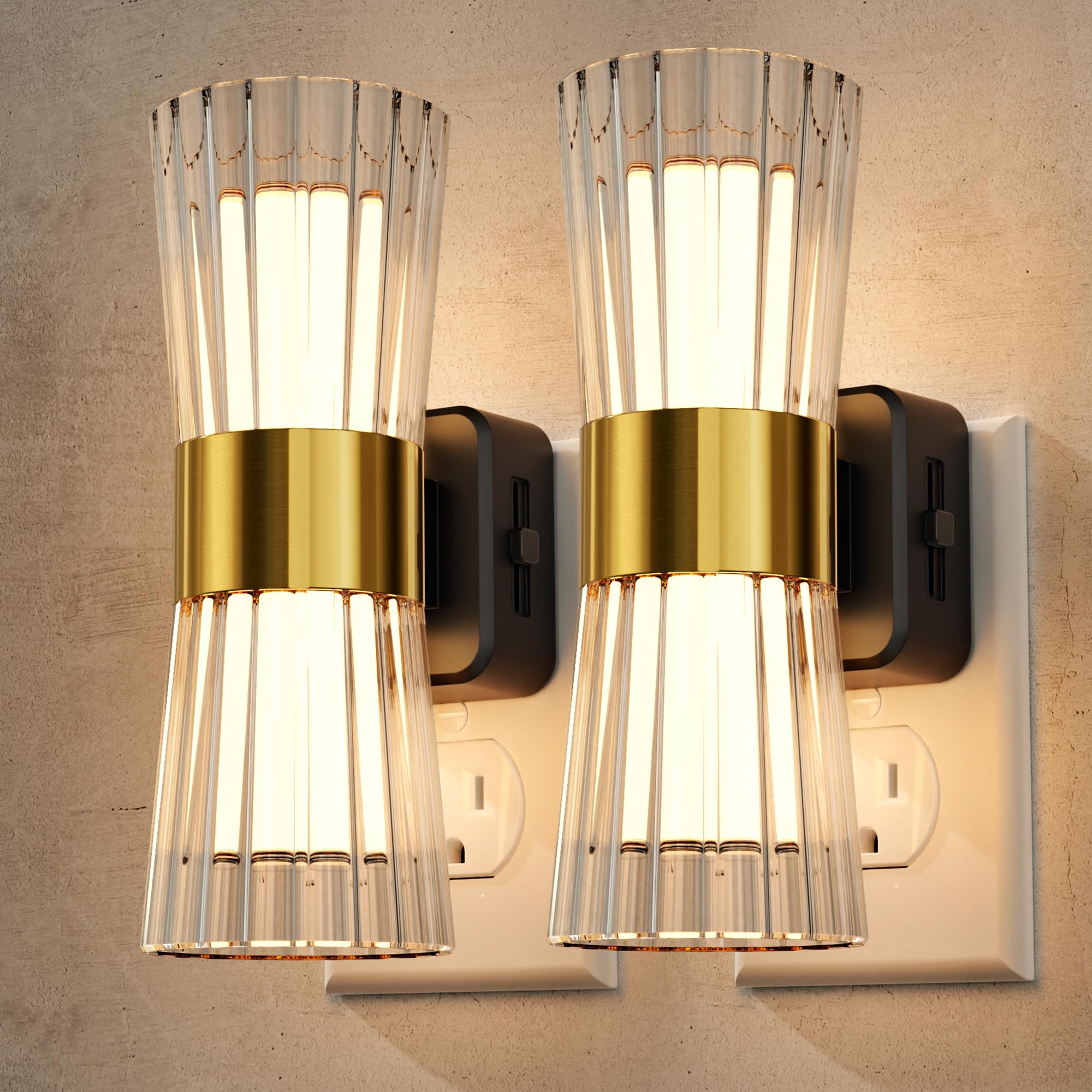 Night Light Plug into Wall, 2 Pack, Dimmable Night Light with Dusk to Dawn Light Sensor, Soft White 3000K, 0-100LM Adjustable Br