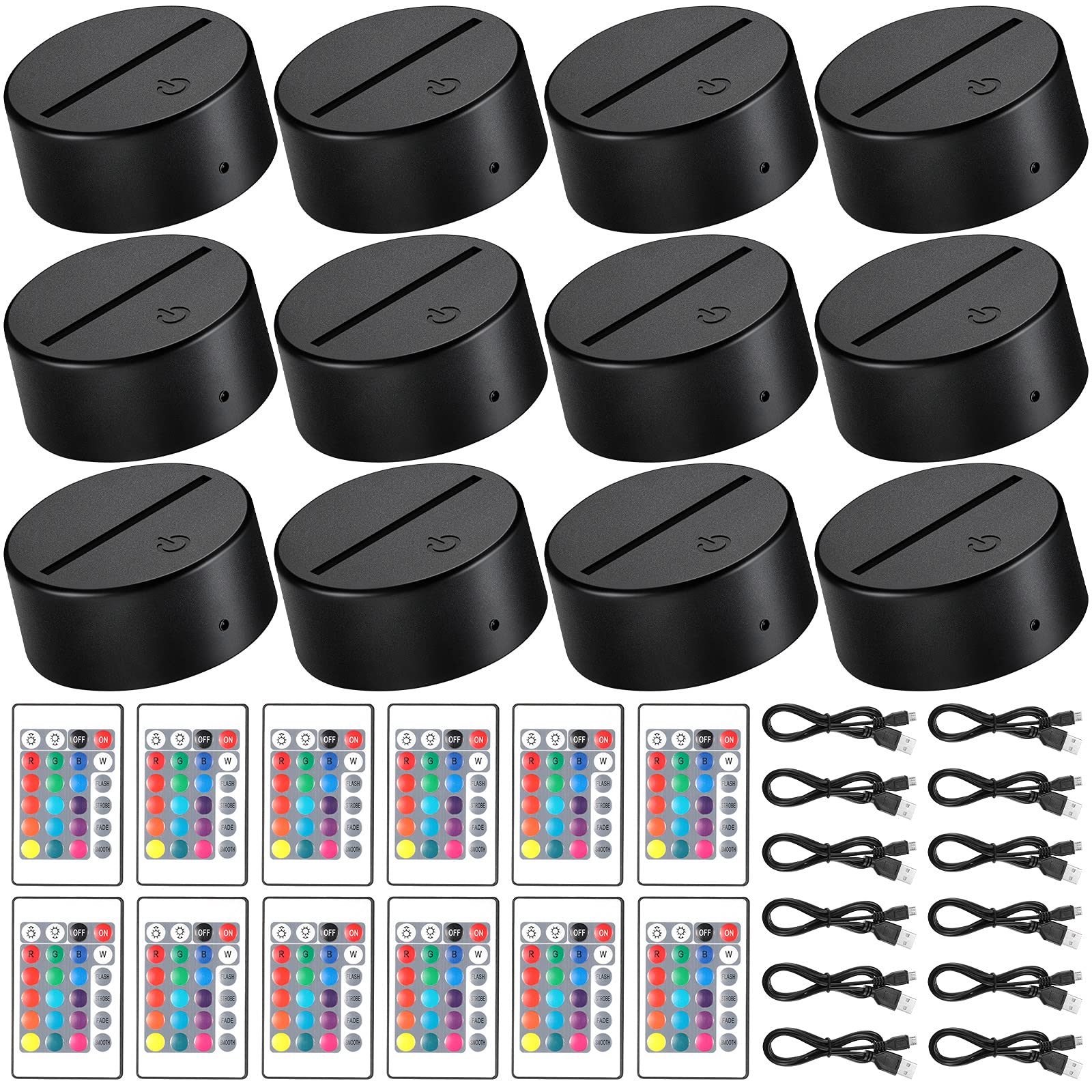 Honoson 3D Night LED Light Lamp Base, 16 Colors, Remote Control, 3.35 Inch, Black, Acrylic, Model Honoson-Room Shop-03