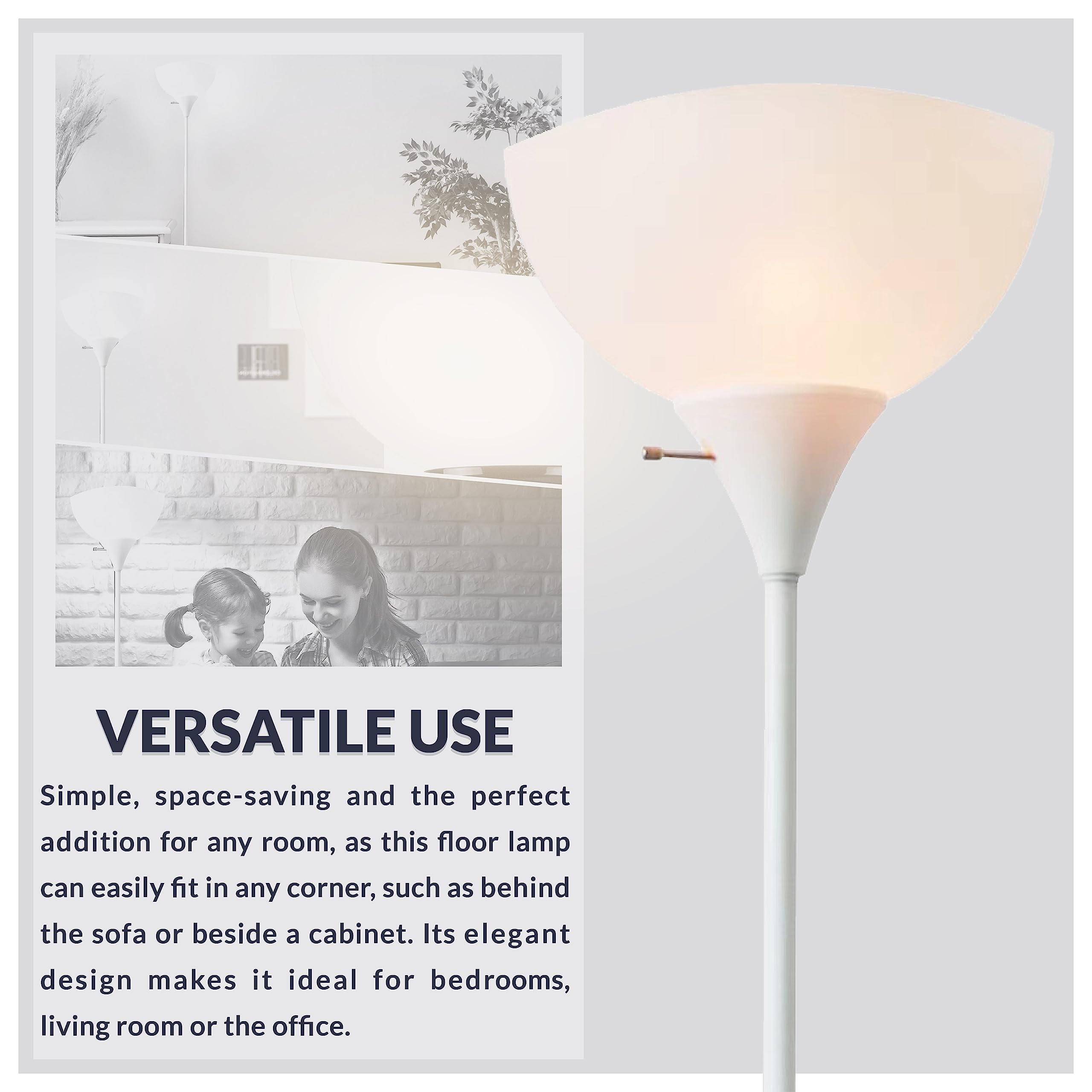 Newhouse Lighting Joey 71-Inch White Torchiere Floor Lamp - Durable Plastic For Home & Office, Model Nhfl-Jo-Wh