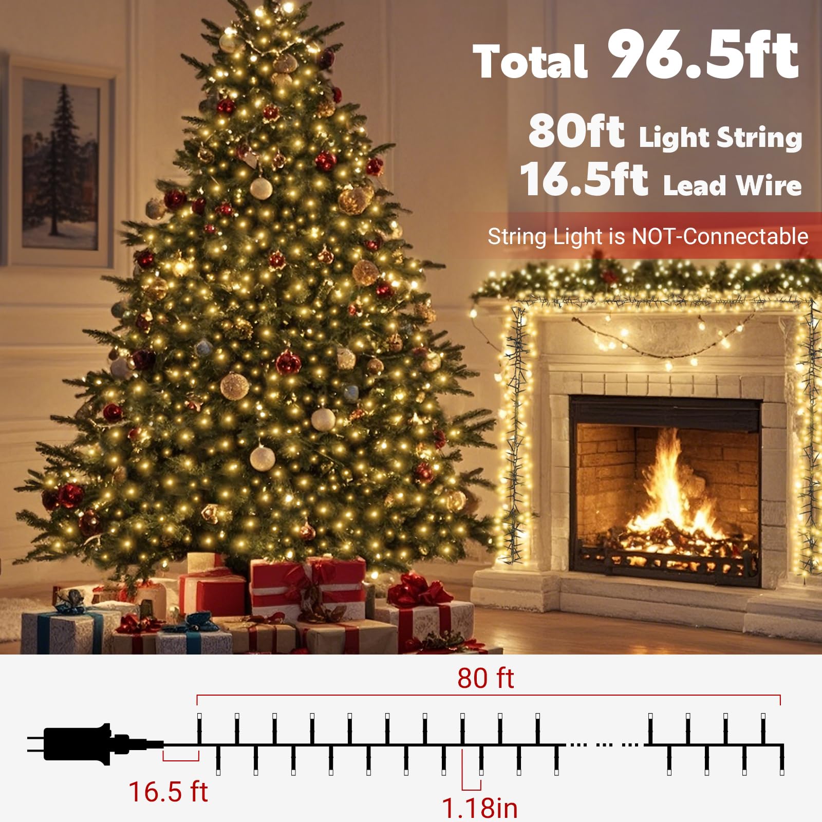 Elavika 80Ft Cluster Lights Christmas Tree Lights Outdoor 800 Led, Firecrackers String Lights With Remote, Waterproof Plug In Tw