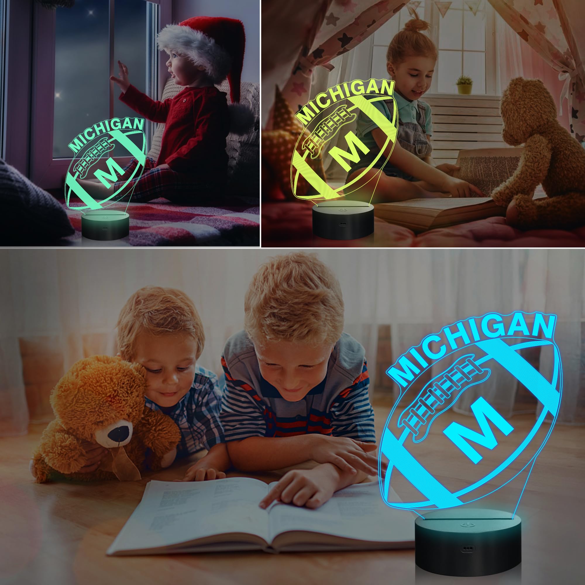Lightzz 3D Football Night Light - 16 Color Remote Control Lamp, Michigan Multicoloured Decor for Kids Room