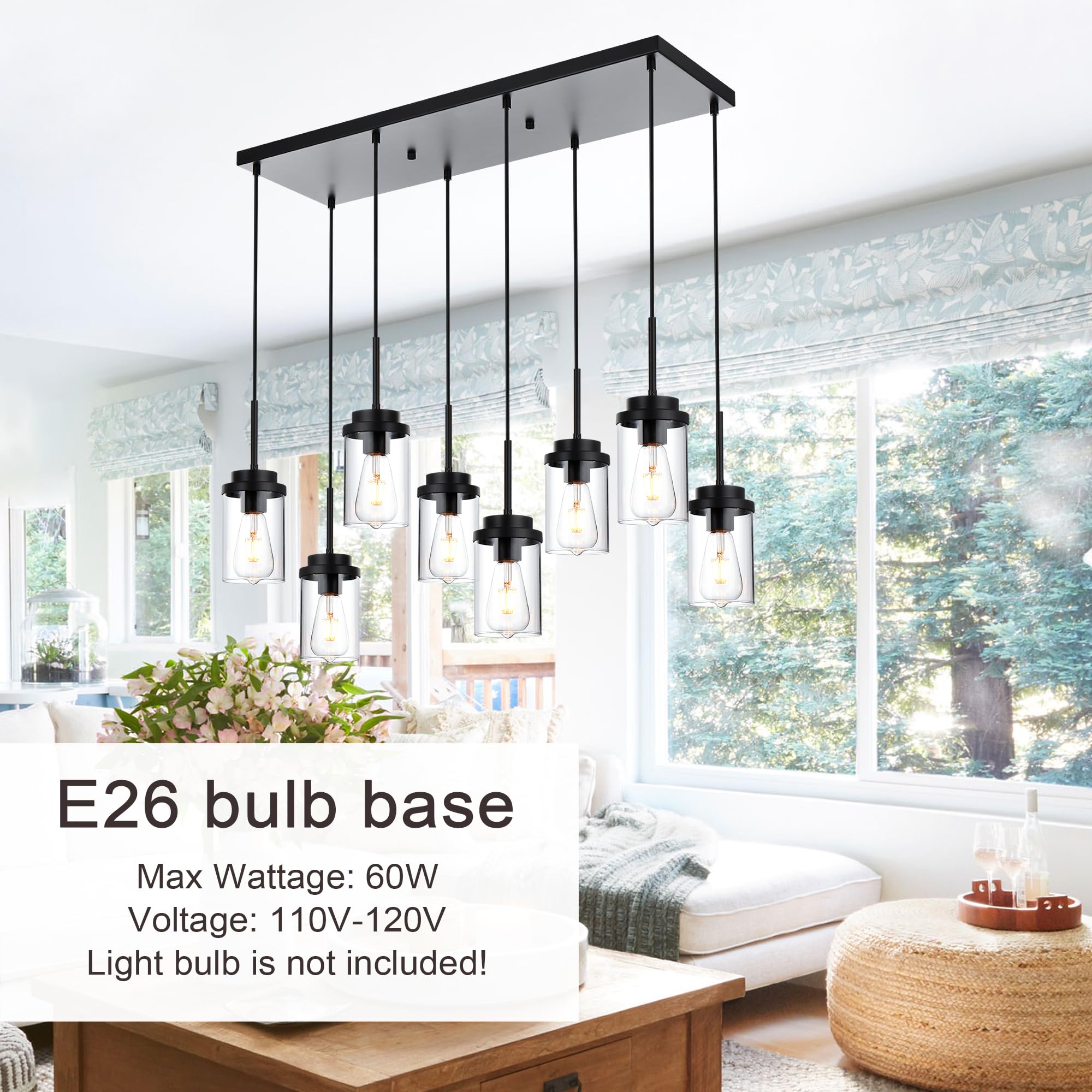 MELUCEE 8 Lights Linear Chandelier Lighting Black Metal Pendant Light 31.5in