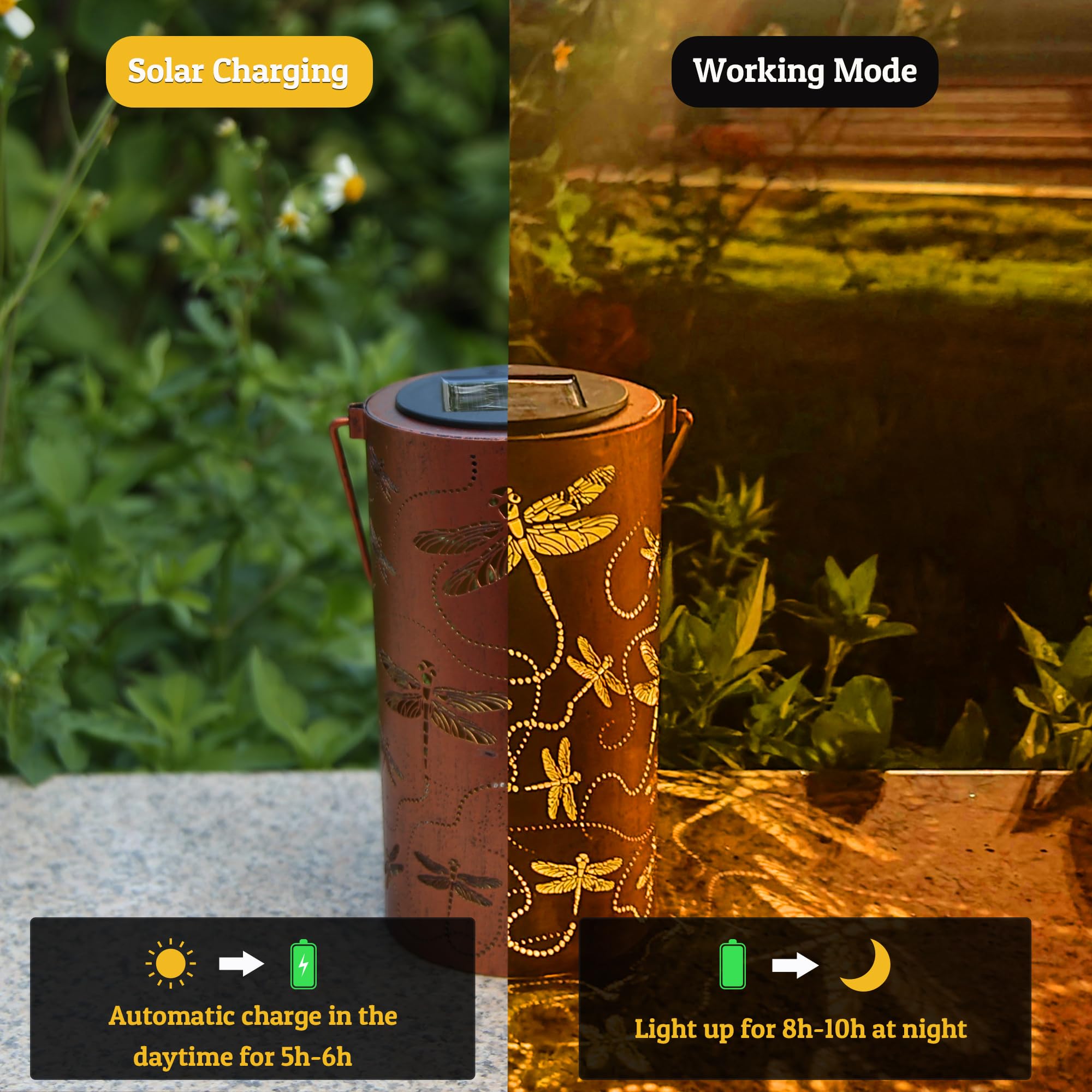 Anytalk Dragonfly Solar Lantern - Waterproof Hanging Lights For Outdoor Patio & Garden Decor