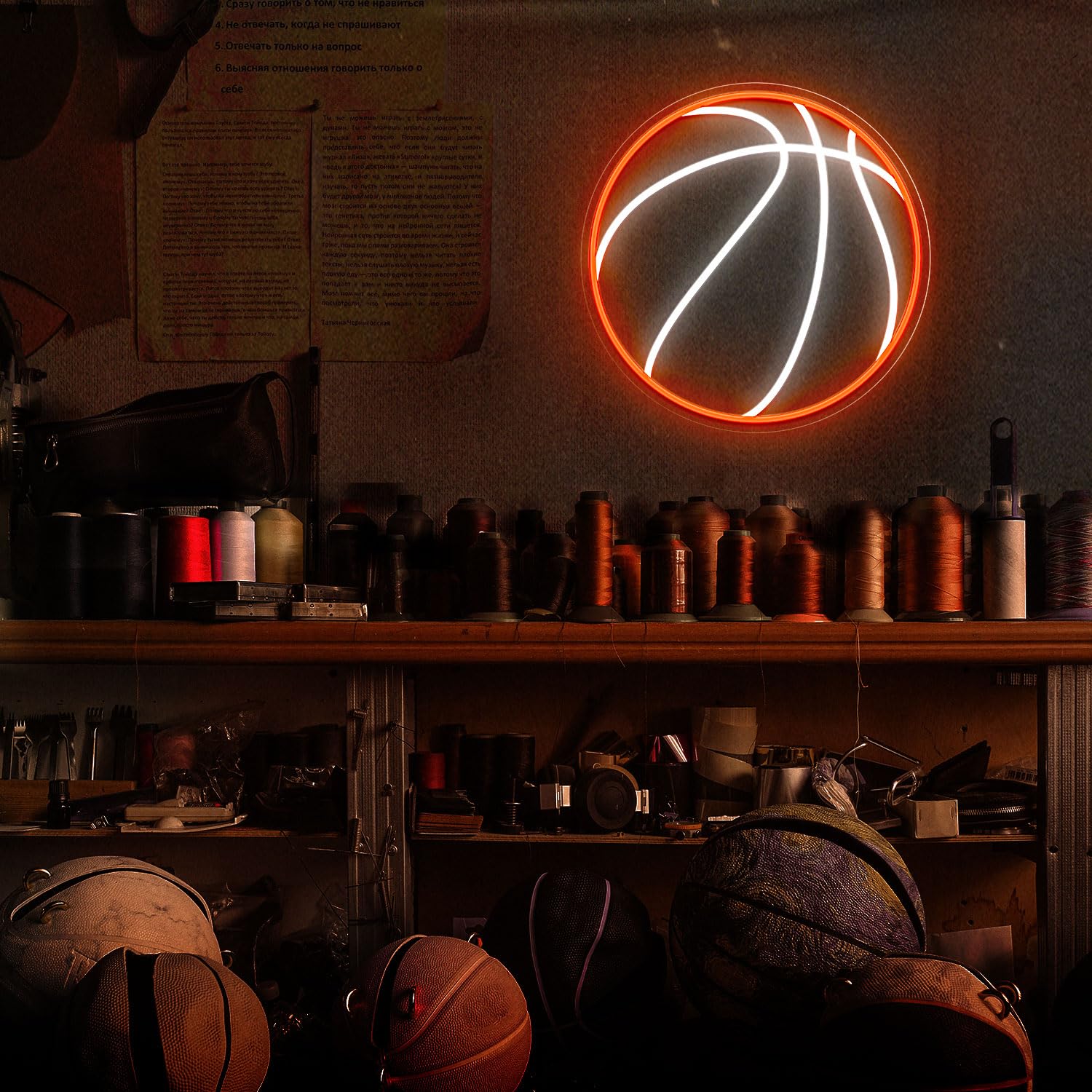 HAJAE Basketball Neon Sign, Dimmable LED Light, 12.6 Inch, Orange/White, Model HAJAE01, USB Powered Wall Decor