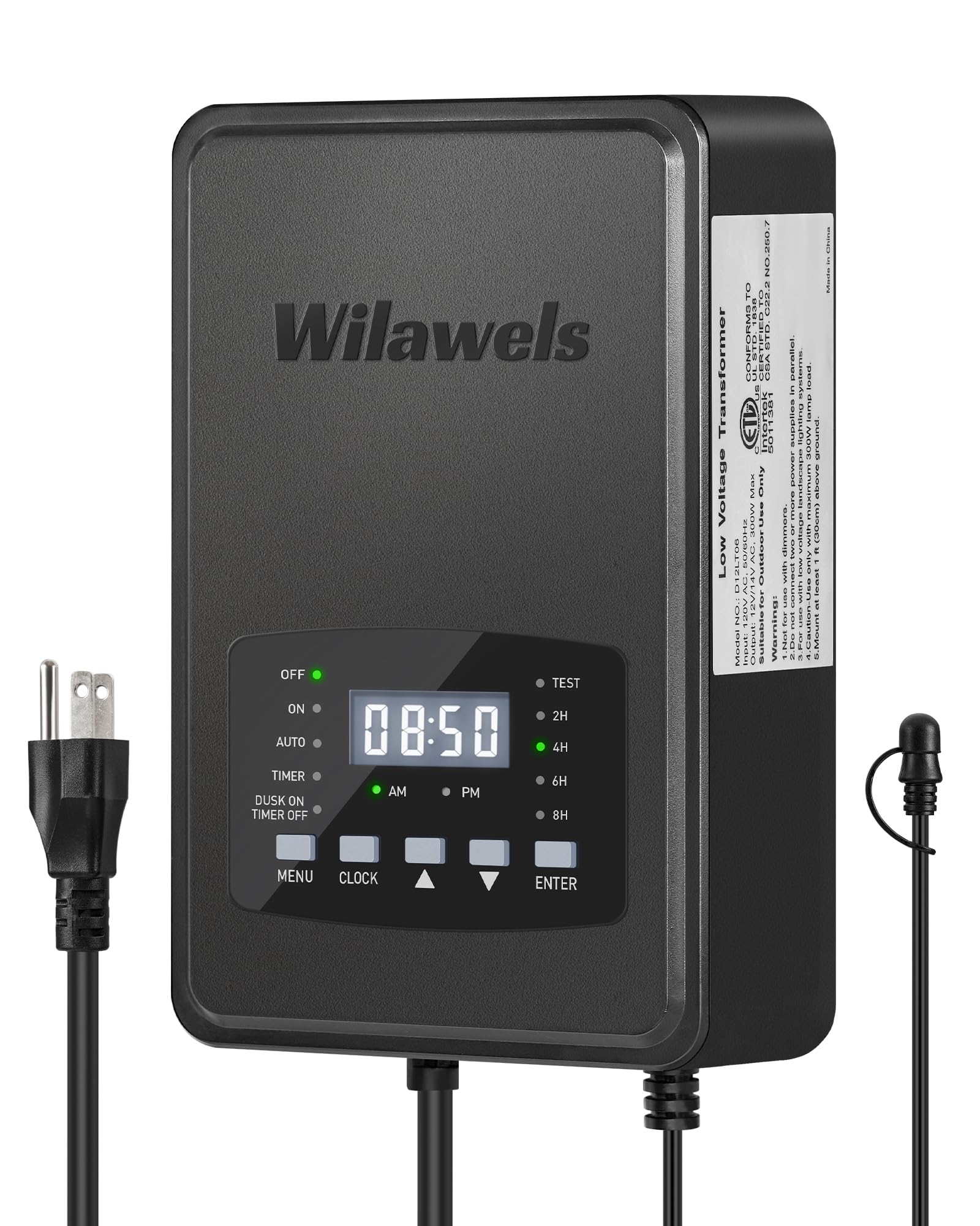 WILAWELS 300W Low Voltage Landscape Transformer  Weatherproof Outdoor Low Voltage Transformer  120V AC to 12/14V AC  Landscape Lighting Transformer with Timer and Photocell Sensor  ETL Listed D12LT06
