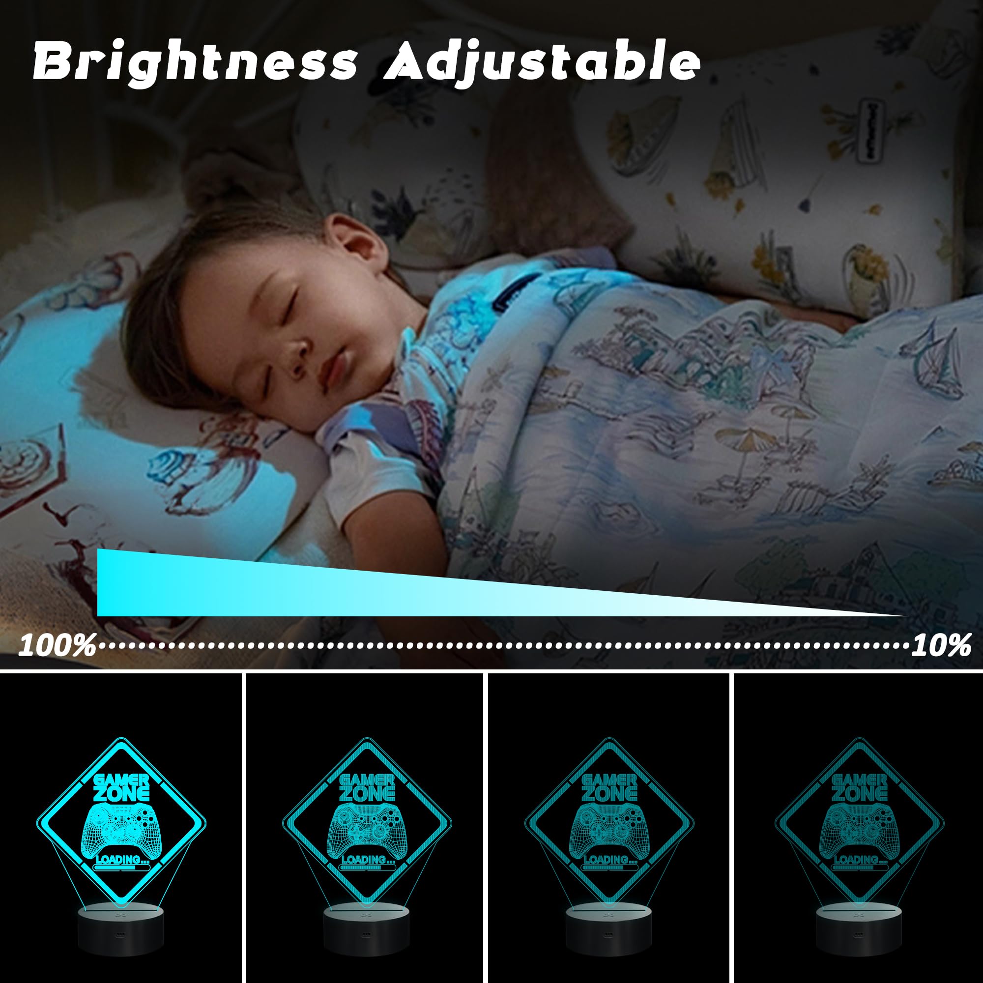 Coolgift Mart Gamer Zone Night Light With Gamepad Graphic, 3D Illusion Led Lamp, 16-Color Touch & Remote Control - Ideal Gift Fo
