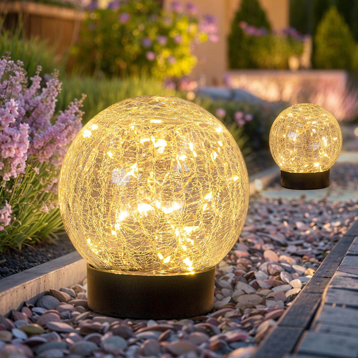 Beautyard Solar Globe Lights Outdoor Large Garden Decor USB Charged 4.72'' Diameter 40LED 1000mAh Solar Lights Cracked Glass Glo