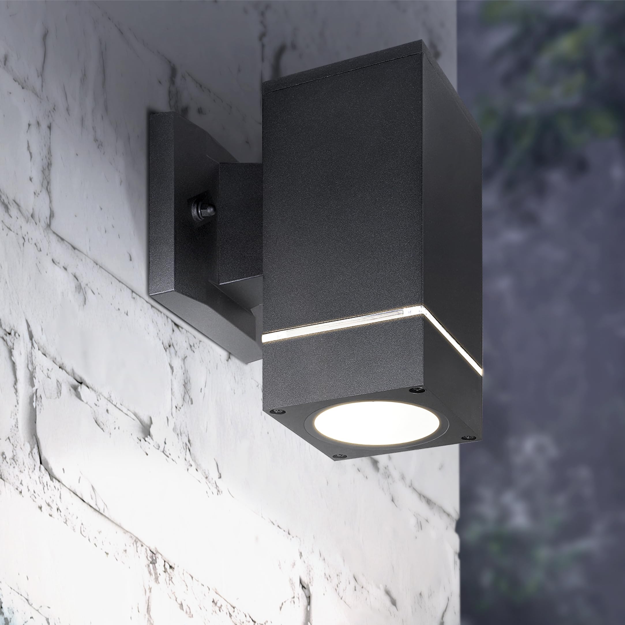 ASD 1 Light Square Outdoor Wall Light Fixture, 60W E26 Socket, Ringed Black, 1-Way, Model A-OCLS-1B-BK-6p, 
