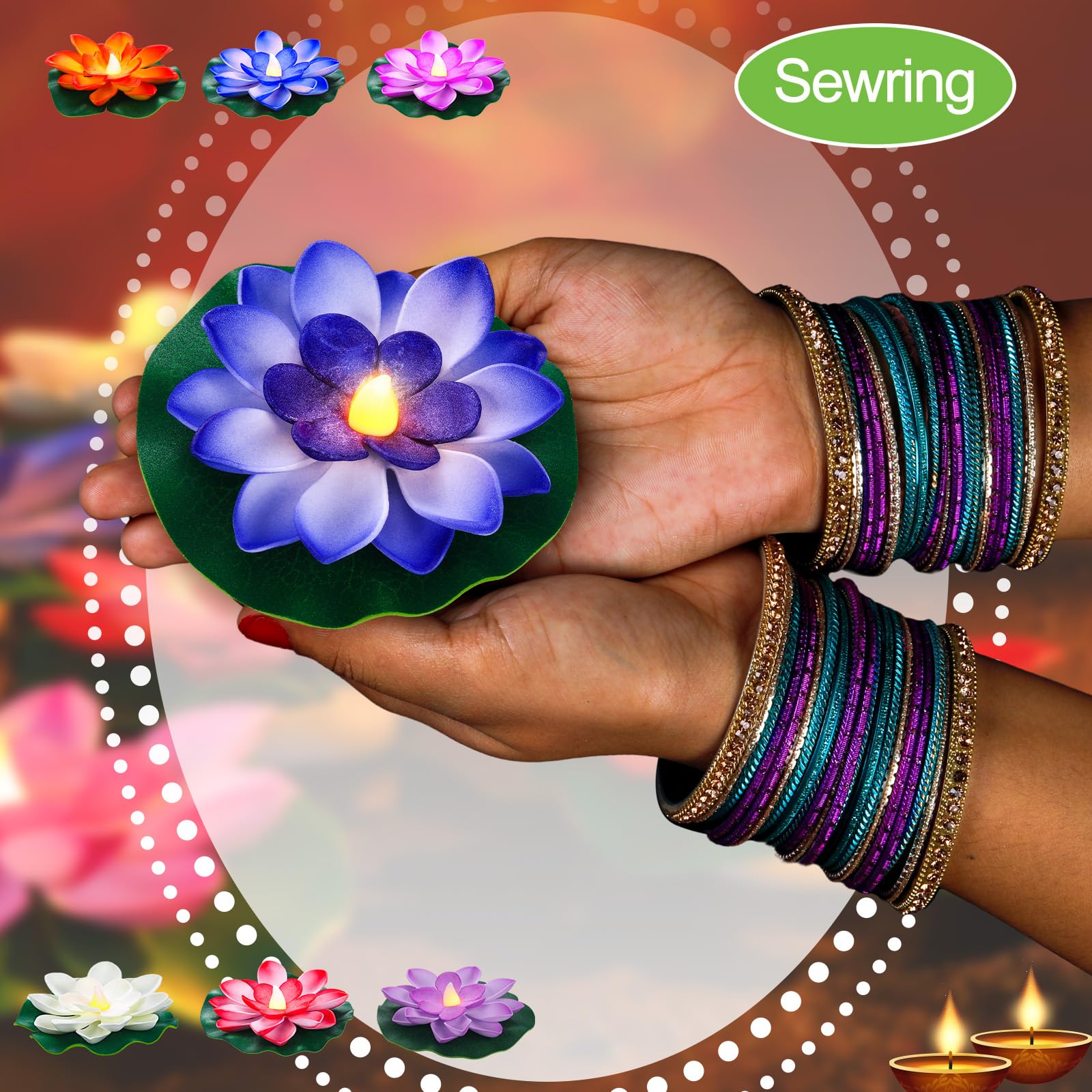 Tujoe 6 Pcs Diwali Lotus Decoration Floating Lotus With Lights Plastic Flower Diwali Artificial Lotus Traditional Indian Decor For Diwali Puja Home Outdoor Party Decoration (5.71 Inch)