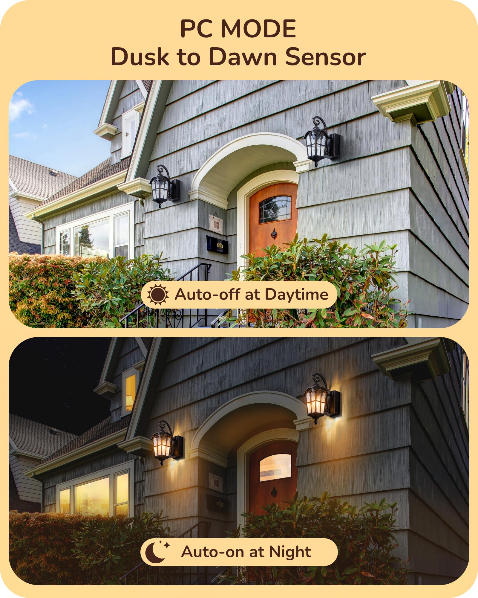 EDISHINE Dusk to Dawn Outdoor Wall Lights, Waterproof Black Aluminum Lanterns with GFCI Outlet, E26 Socket - 2 Pack