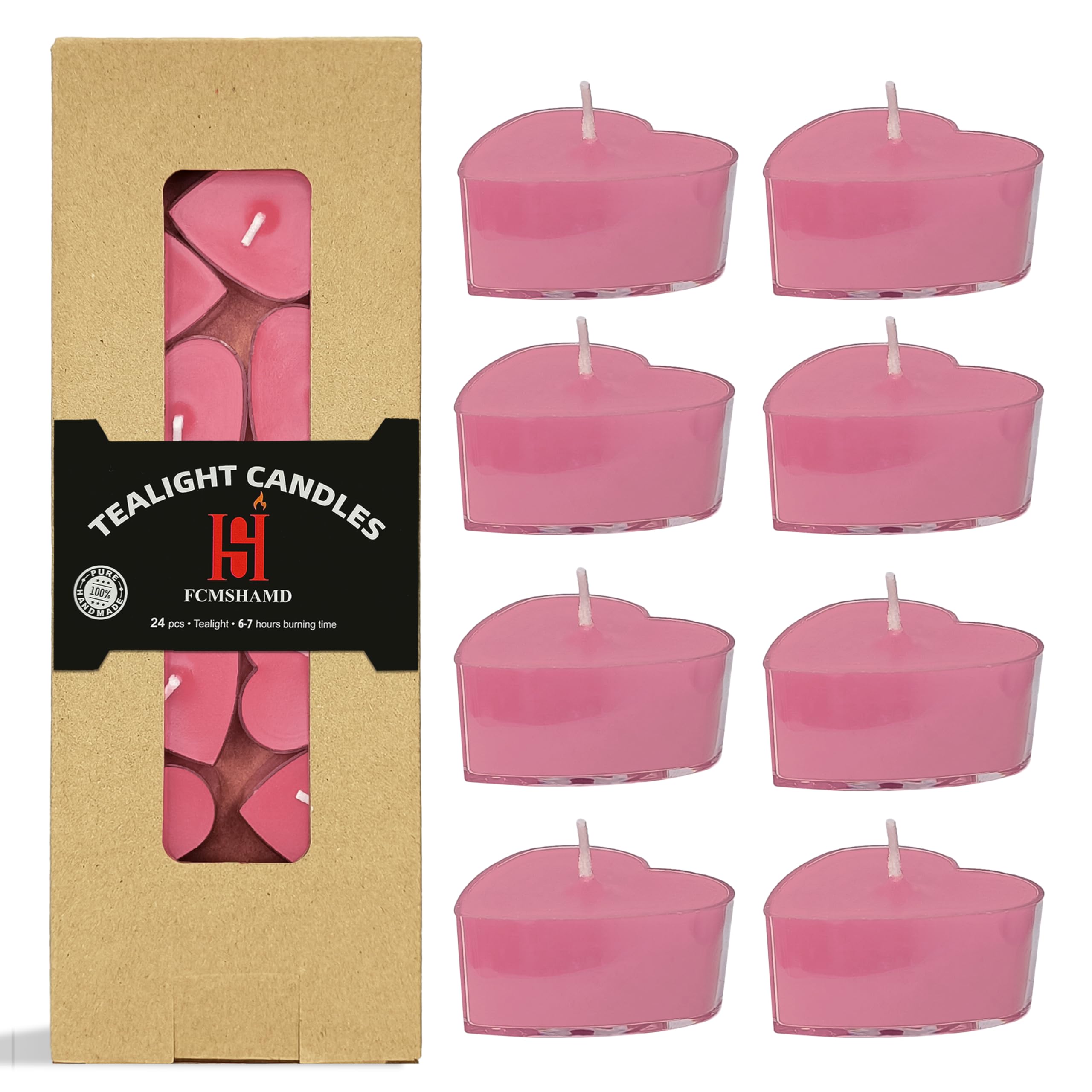 Tea Candles Handmade 24 Pack Peach Scented Smokeless Tea Lights Candle 7 Hour Long Burning Tealight Candle for Wedding Easter Home Decoration(Rose Pink)