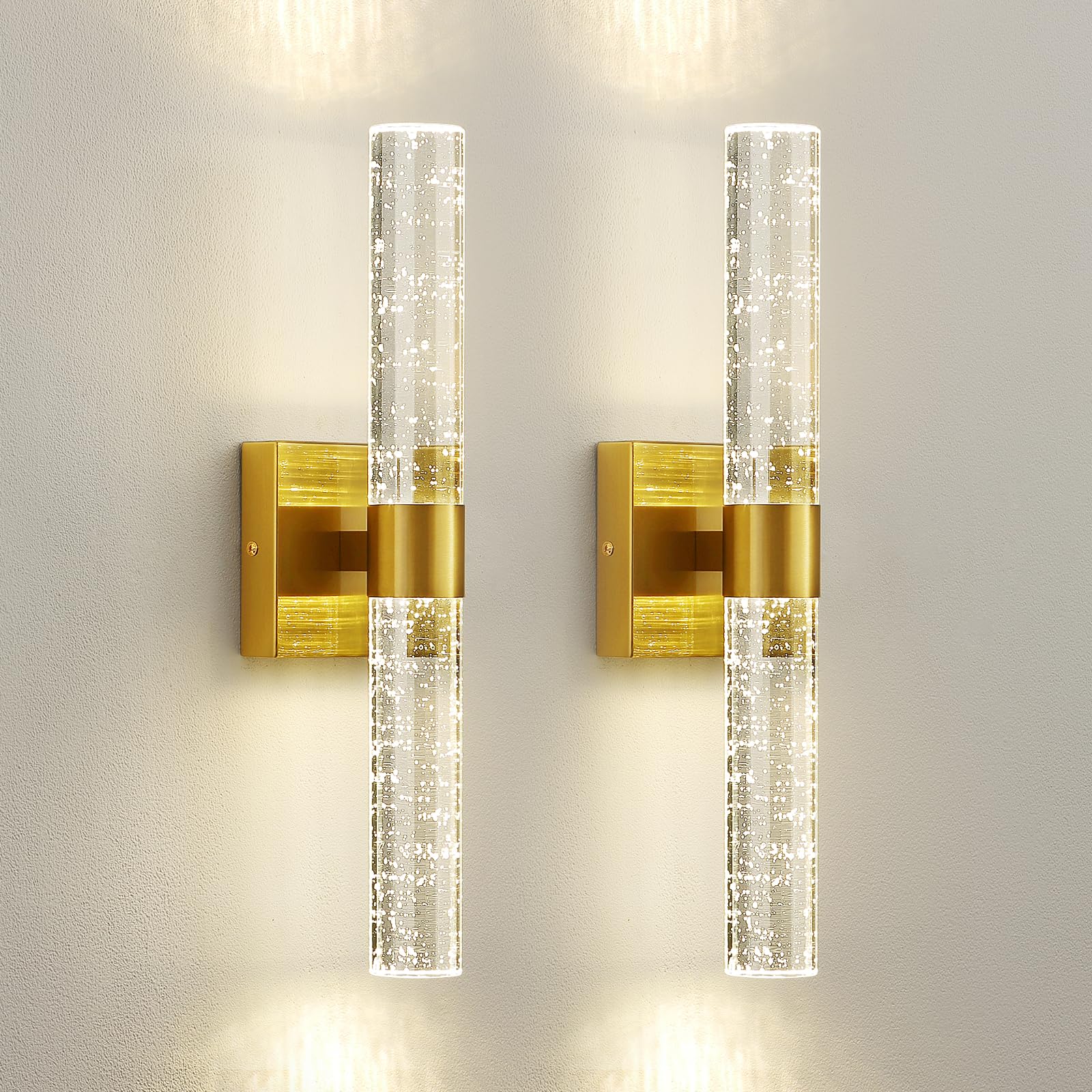Ccycol Gold Wall Sconces Set Of Two - Modern Crystal Sconces Wall Lighting 12W 4000K Led Wall Sconce Dimmable Indoor Wall Light Fixtures For Bathroom Bedroom Living Room Hallway, 18 Inch