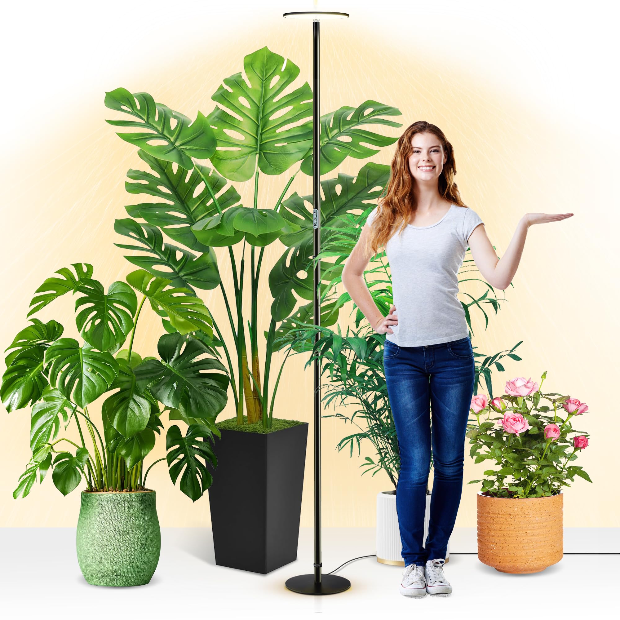 chiphy Grow Lights  85 Full Spectrum Plant Light for Indoor Plants  40W Grow Lamp  10 Dimmable Brightness  Height Adjustable  Ideal for Large Tall Plants
