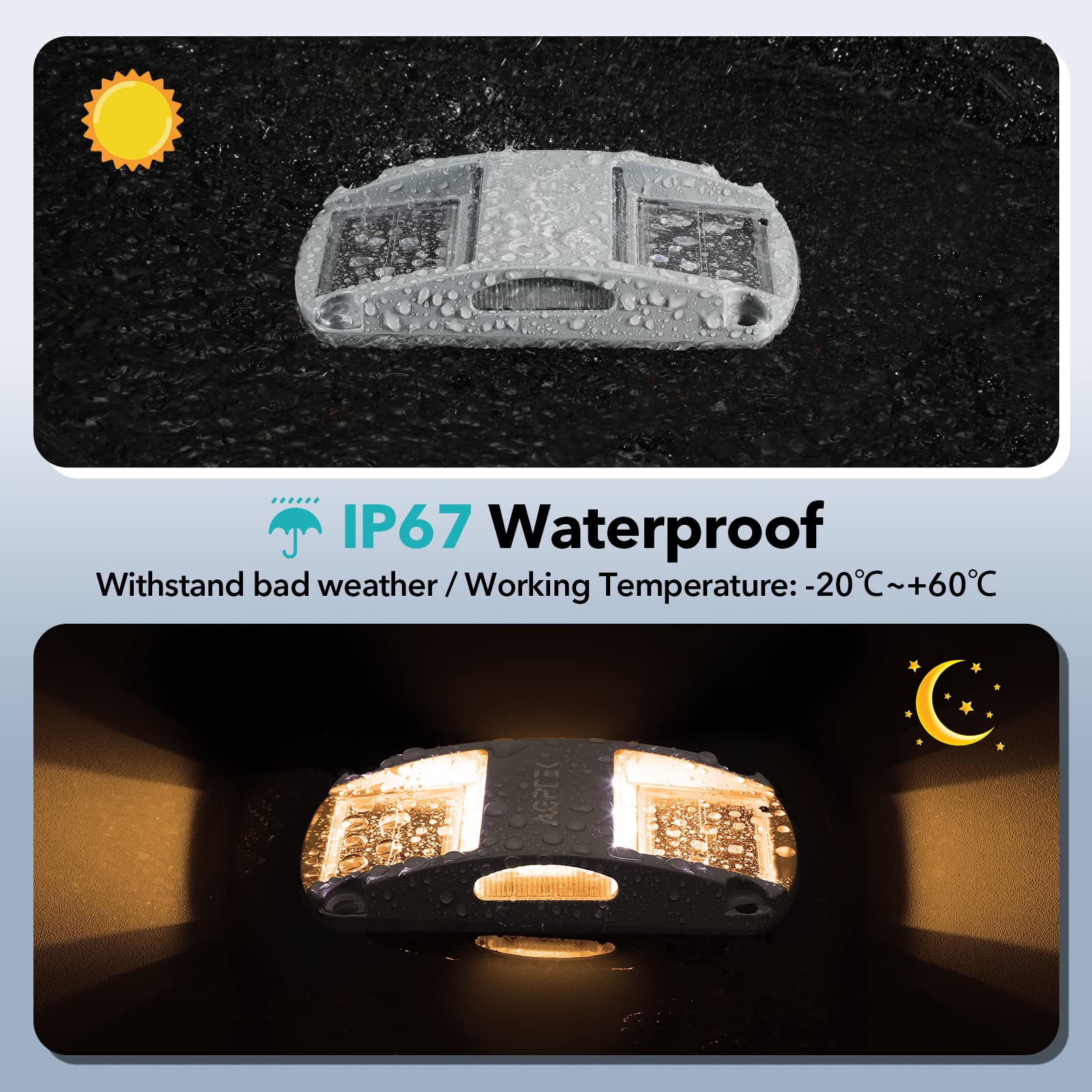 AGPTEK Solar Driveway Lights, 12 Pack, Warm White, LED, Waterproof, Outdoor Deck & Dock Marker Lights for Pathway & Garden