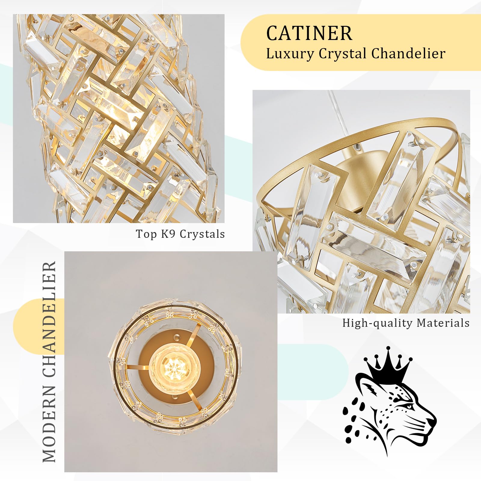 Catiner Modern Crystal Pendant Light Fixture 3-Pack Gold Finish Hanging Lighting Crystal Chandelier For Kitchen Island