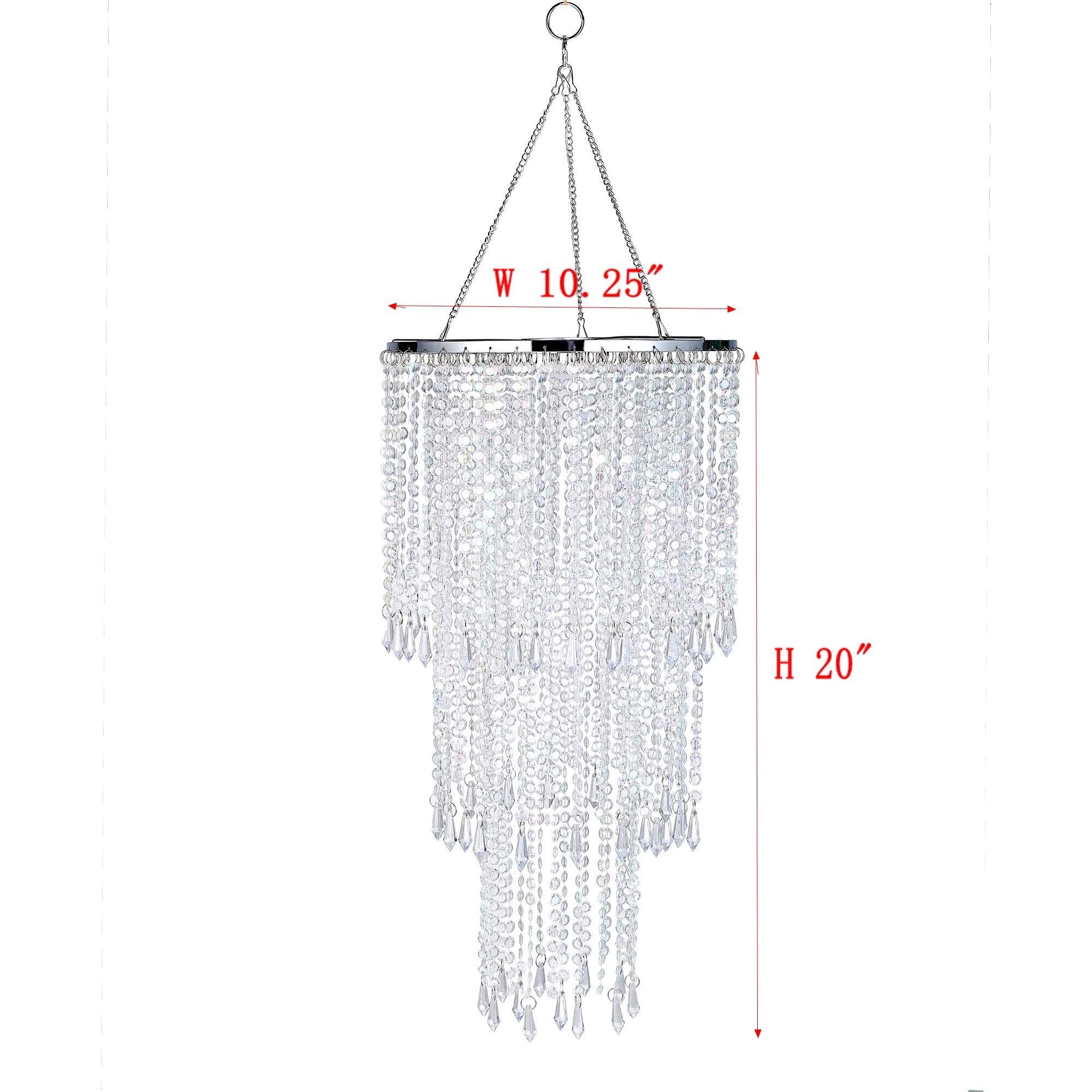 FlavorThings Modern Chrome Beaded Hanging Chandelier (W10.25 x H20   ),3 Tiers Beads Pendant Shade, Ceiling Chandelier Beaded La