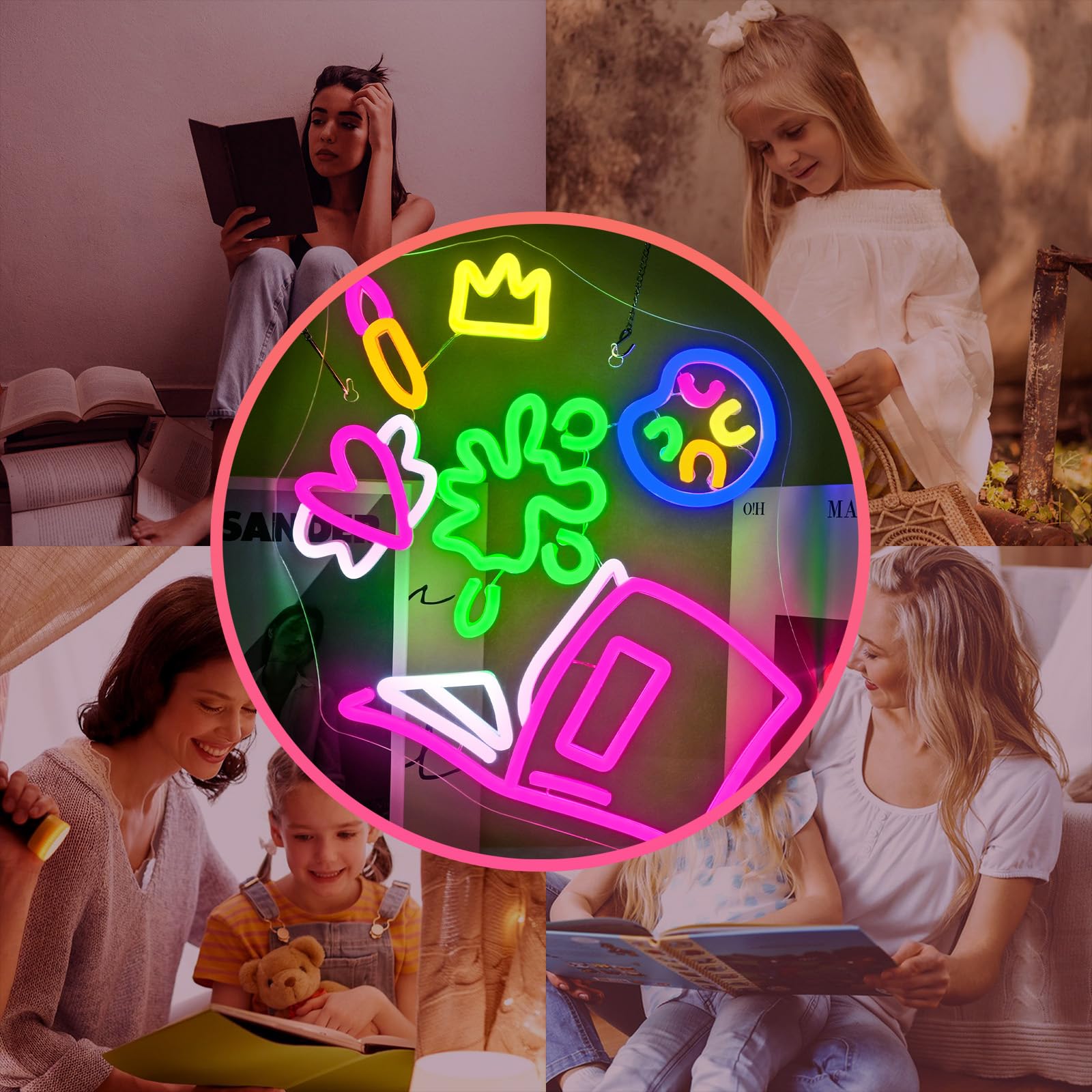 Magical Book Neon Sign  The Wonderful World Of Books Design  Usb Powered Dimmable  5V/2A  For Kids  Gift  Office  Bedroom  Reading Room  Kids Room  Classroom  Book Lover