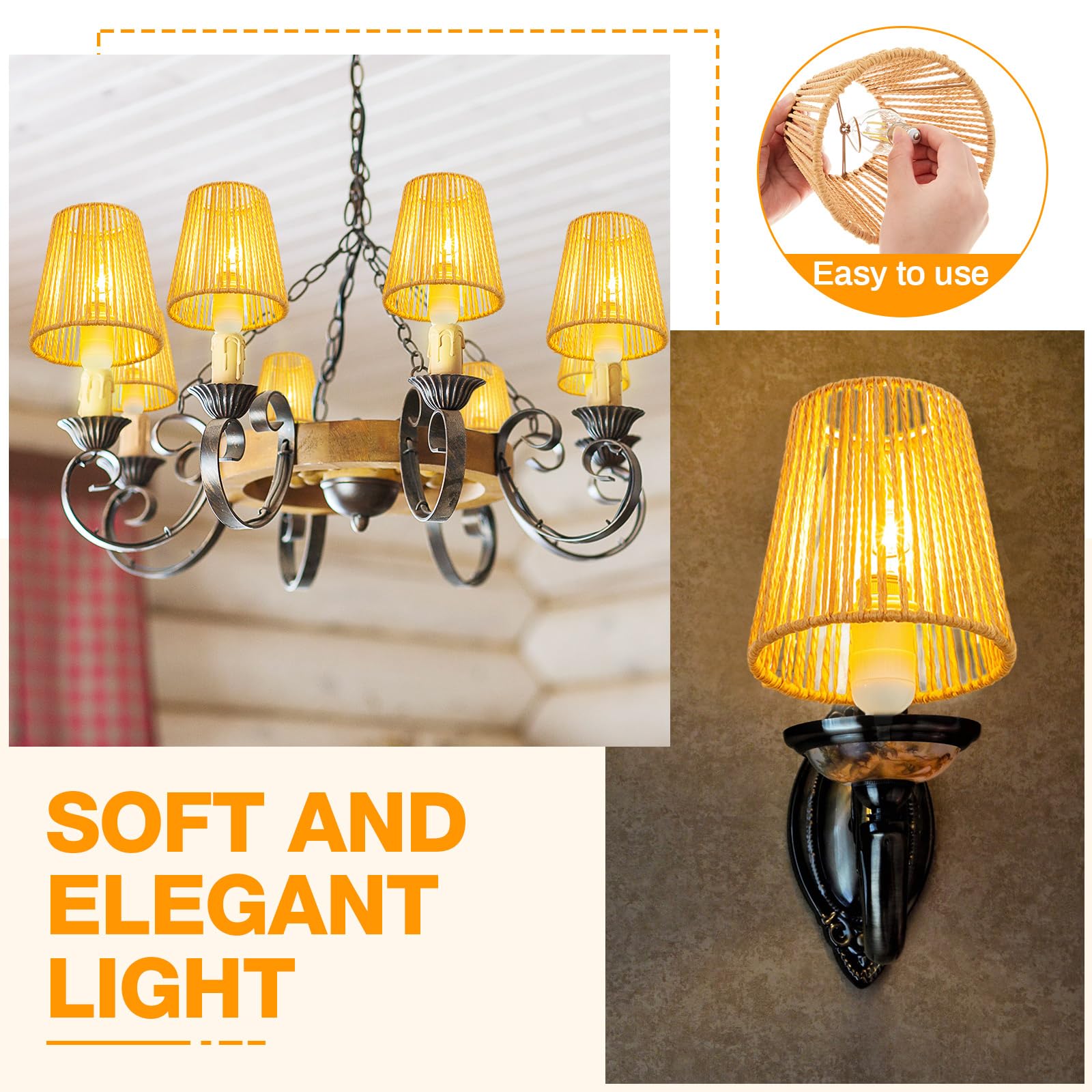 Riakrum 6 Pcs Chandelier Lamp Shades Set Small Lamp Shade for Pendant Wall Ceiling Lights Candle Bulbs Clip on Fitter Lampshade(