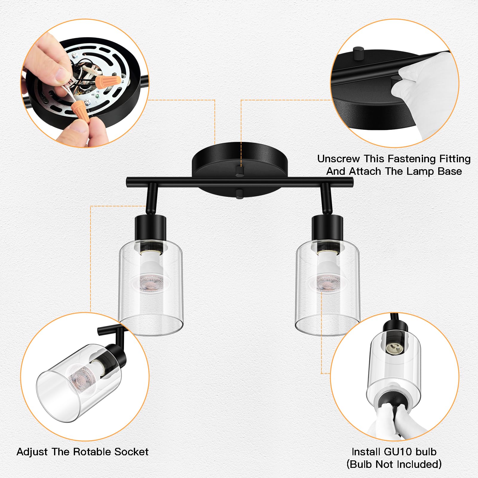 Boostarea 2 Light Led Track Light,Glass Lightshade Track Lighting Kit,Modern 2 Way Ceiling Spot Light For Kitchen,Dining Room,Be