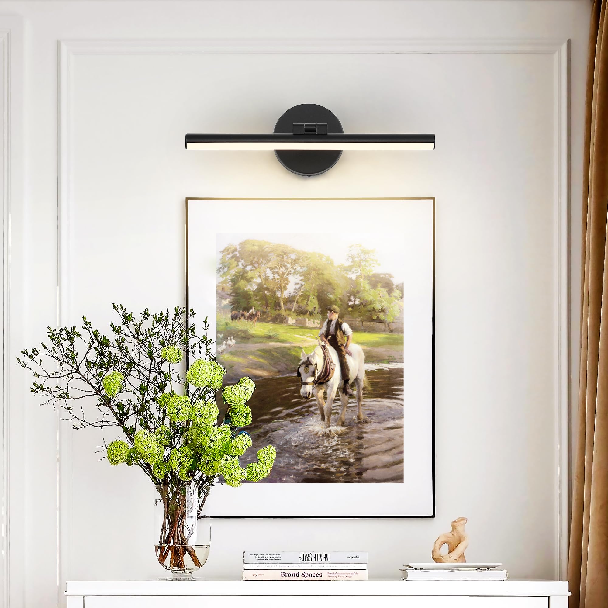 Pasoar Hardwired Adjustable Lighting Matte Black Modern Led Picture Lights For Paintings 15.7'' Inch Long Swing Arm Metal Art Lights Warm White 3000K