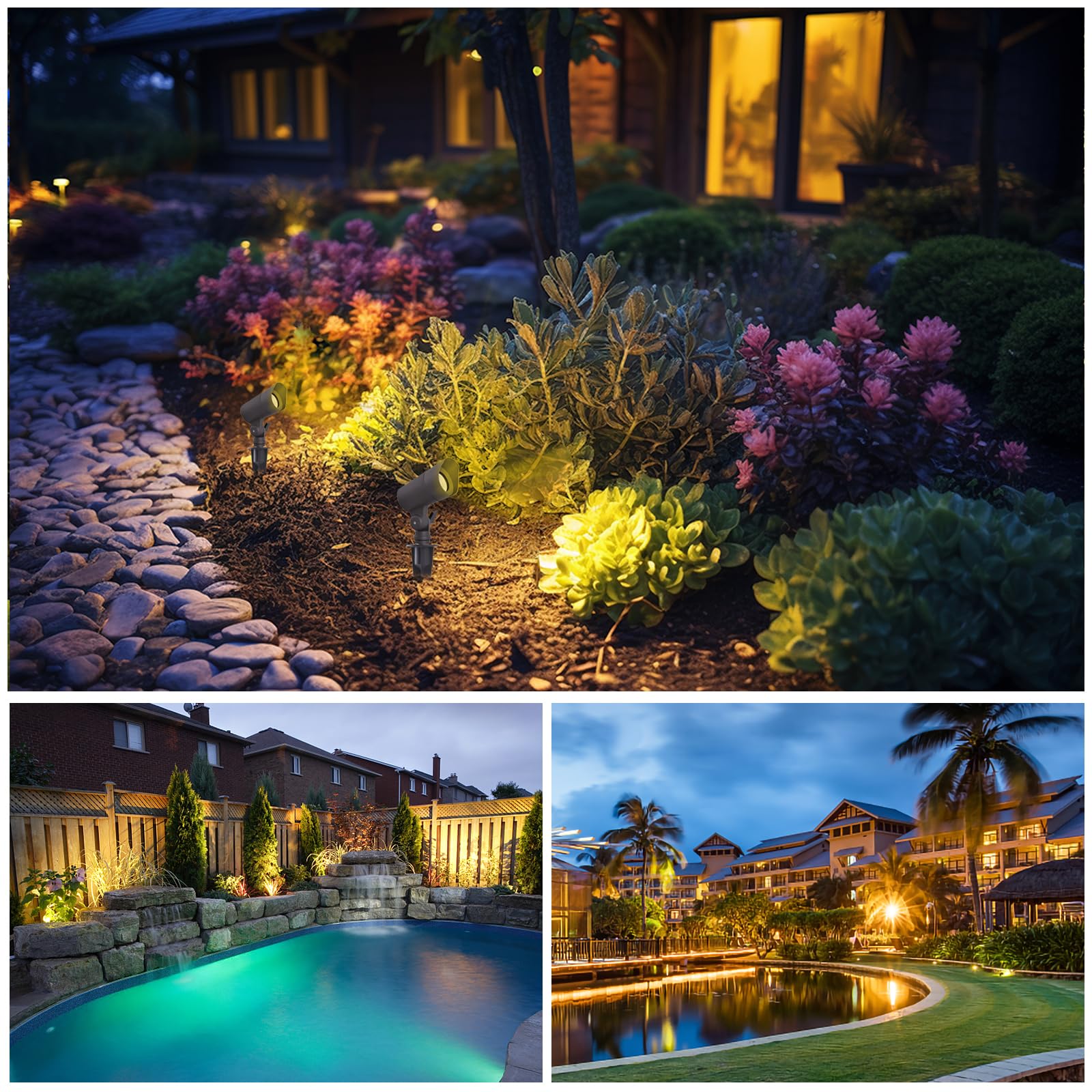 E Energetic Lighting Led Landscape Lights With Connectors, 12V Low Voltage, Warm White 3000K, 4W, 175Lm, Outdoor Waterproof Gard