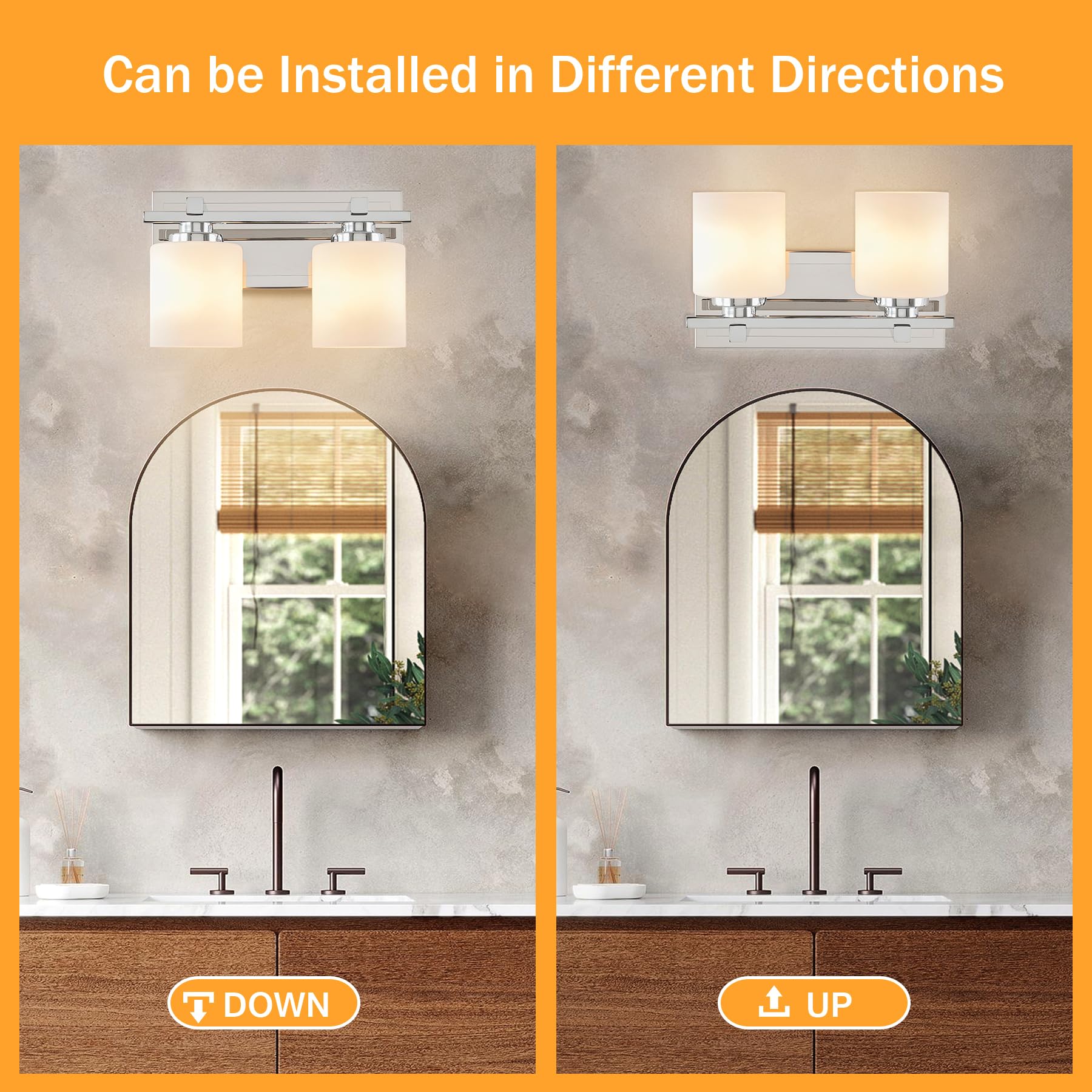 BrkNit 3-Light Modern Bathroom Light Fixtures, Brass Finish, E26 Socket, Milky White Glass Shades, Model J0057-8-3T