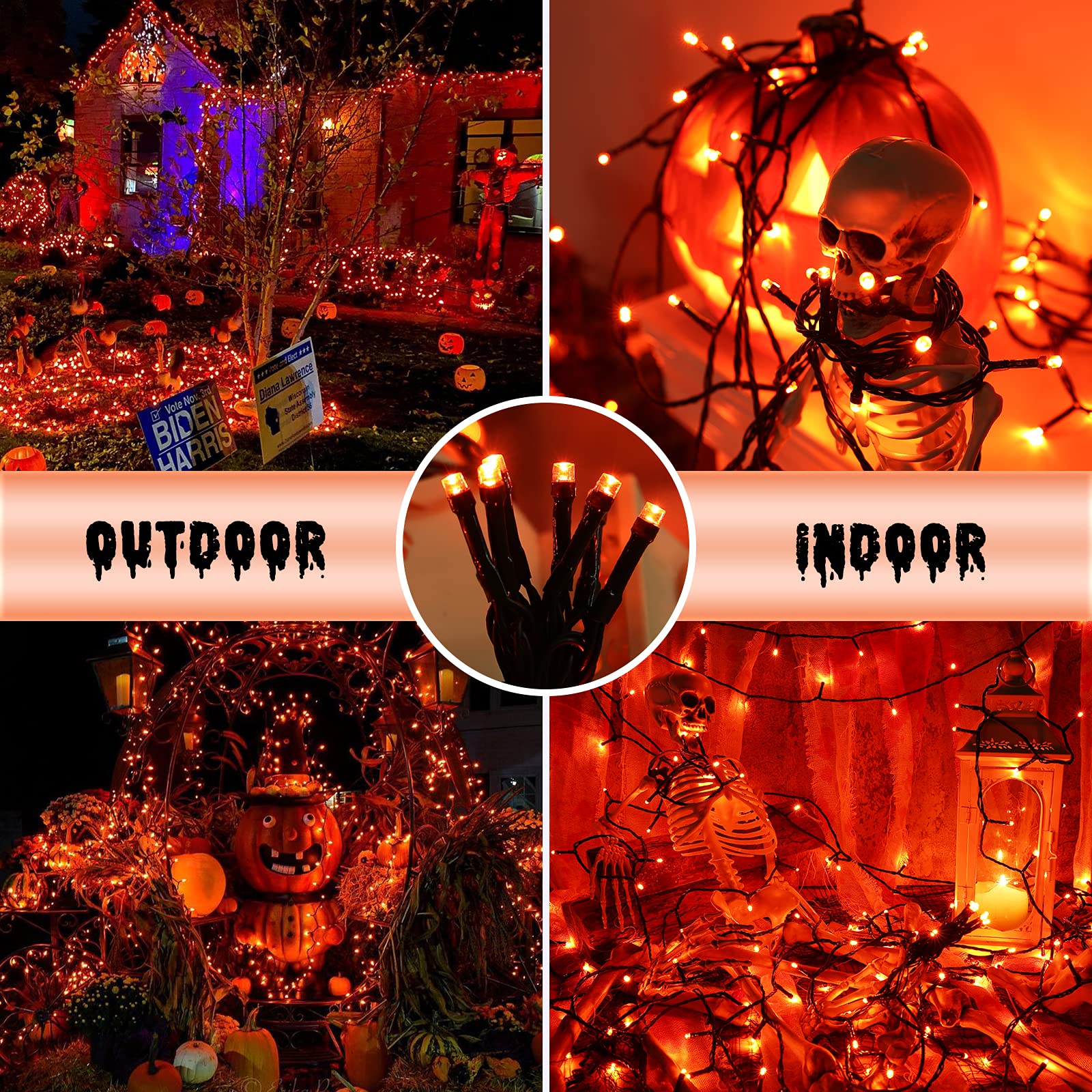Orange Halloween Lights  114Ft 300 Led Connectable Orange Lights With 8 Modes  Waterproof Low Voltage Halloween String Lights  Outdoor String Light For Party  Yard  Garden  Indoor Spooky Decorations