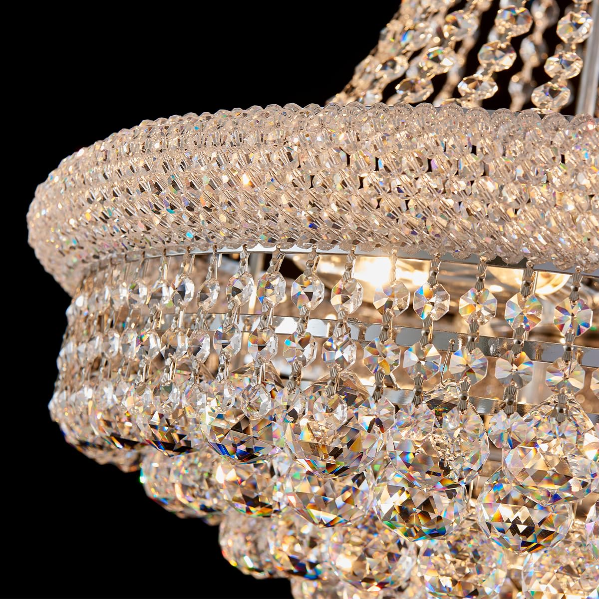 Dunfizz Modern Crystal Chandeliers Foryer Chandelier For High Ceilings, 11-Lights Silver Empire Crystal Chandeliers For Living D