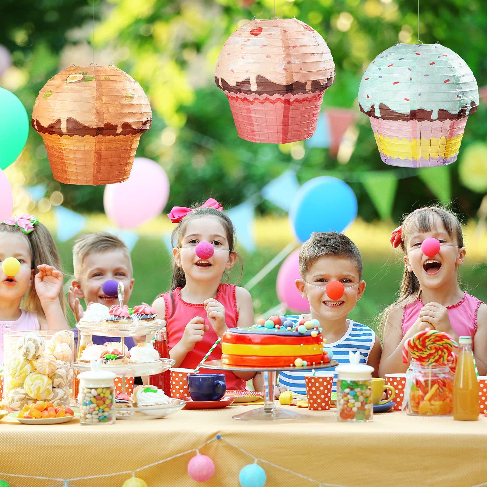 Riakrum 3 Pieces 12 Inches Large Candyland Cupcake Party Decoration Cupcake Paper Lanterns Donut Lanterns Ice Cream Party Decor