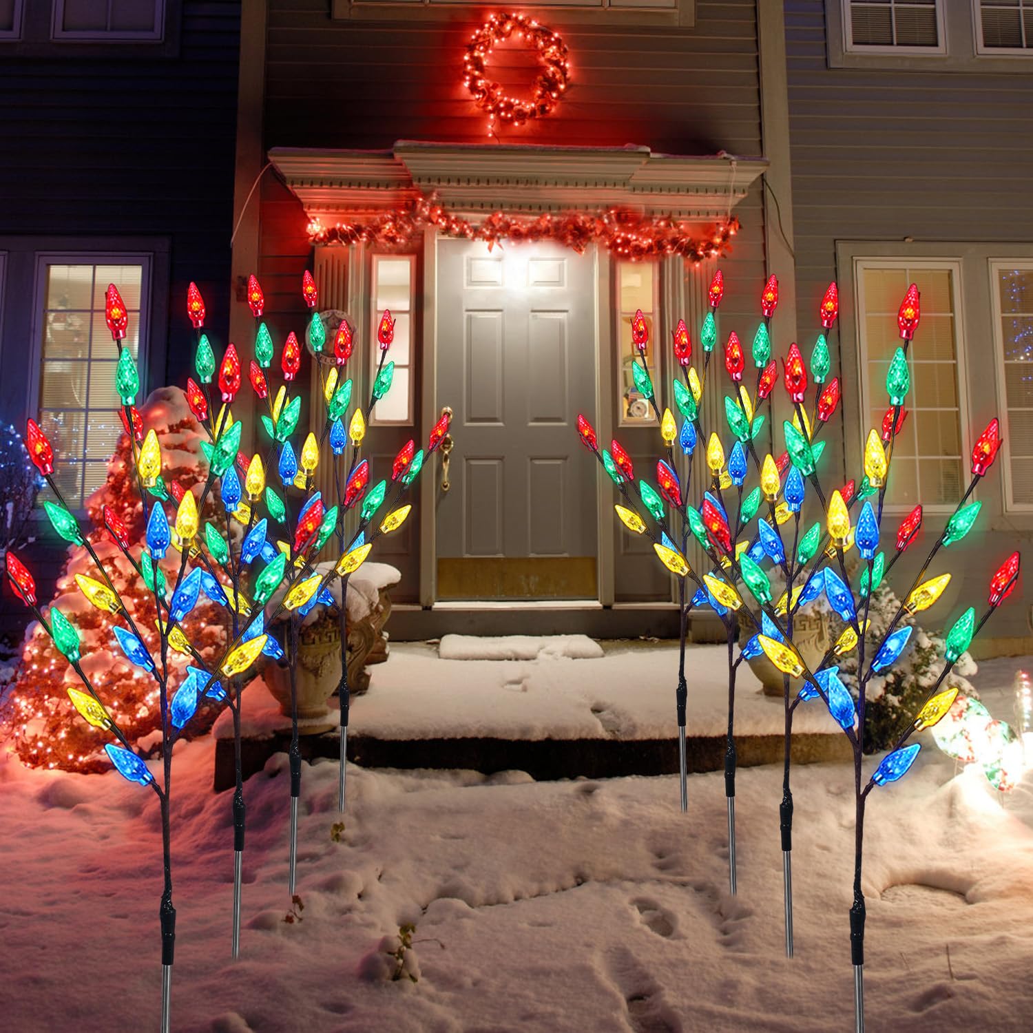 Cmuloiet 4 Sets Solar Christmas Tree Lights - Ip65 Waterproof, 80Pcs Multicolor C6 Led For Outdoors