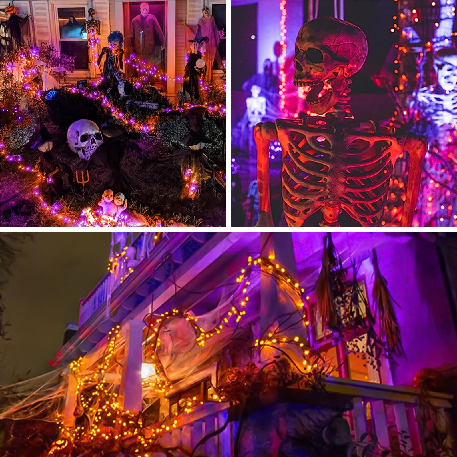 Sukesou Orange Purple Halloween String Lights Outdoor 100Led Battery Operated Fairy Lights With Waterproof Remote Timer String Lights For Garden Party Holiday Halloween Décor