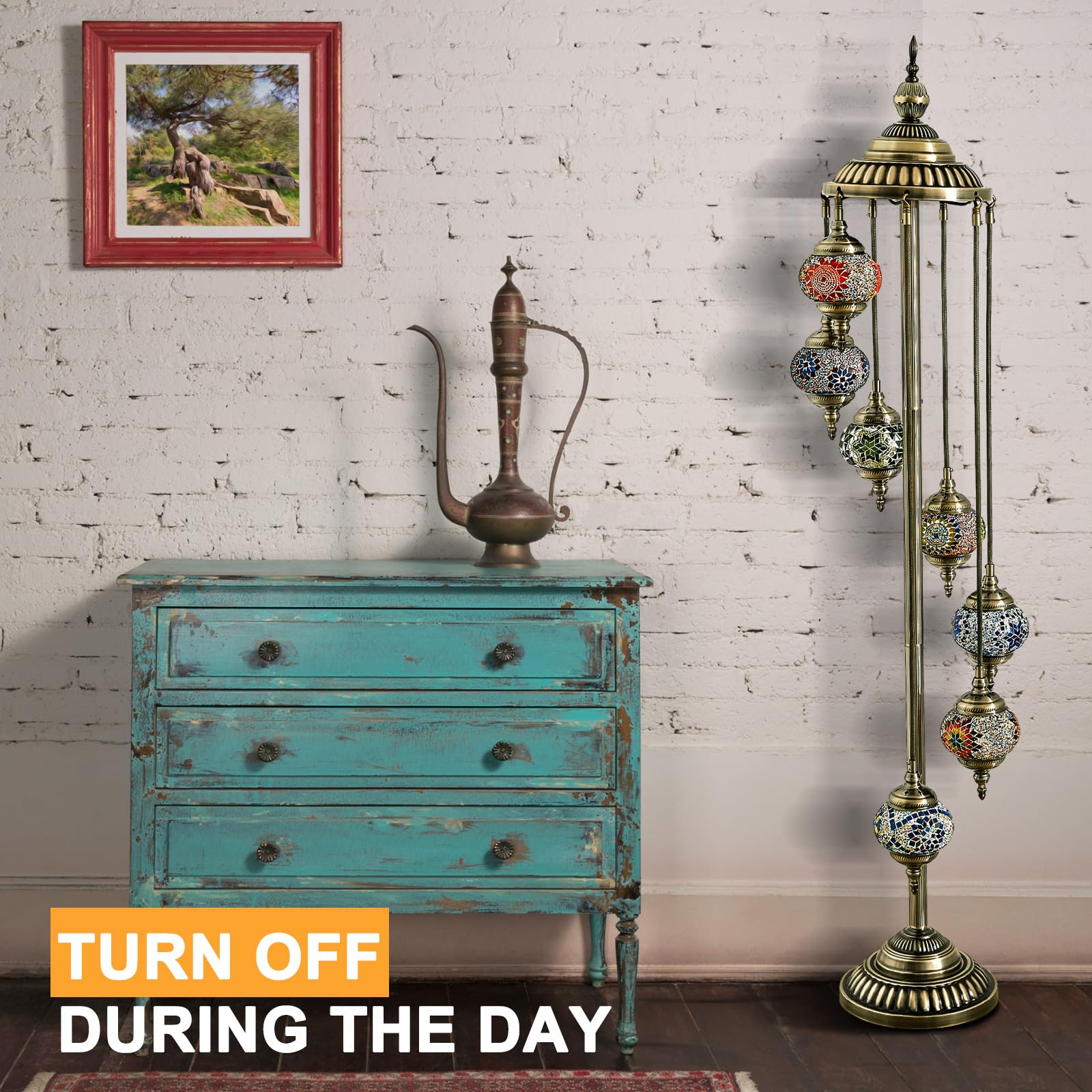 Hortsun Moroccan Floor Lamp - Handmade Colorful Globe Design, Metal, Model WA-23-2, Bohemia Style for Home Decor